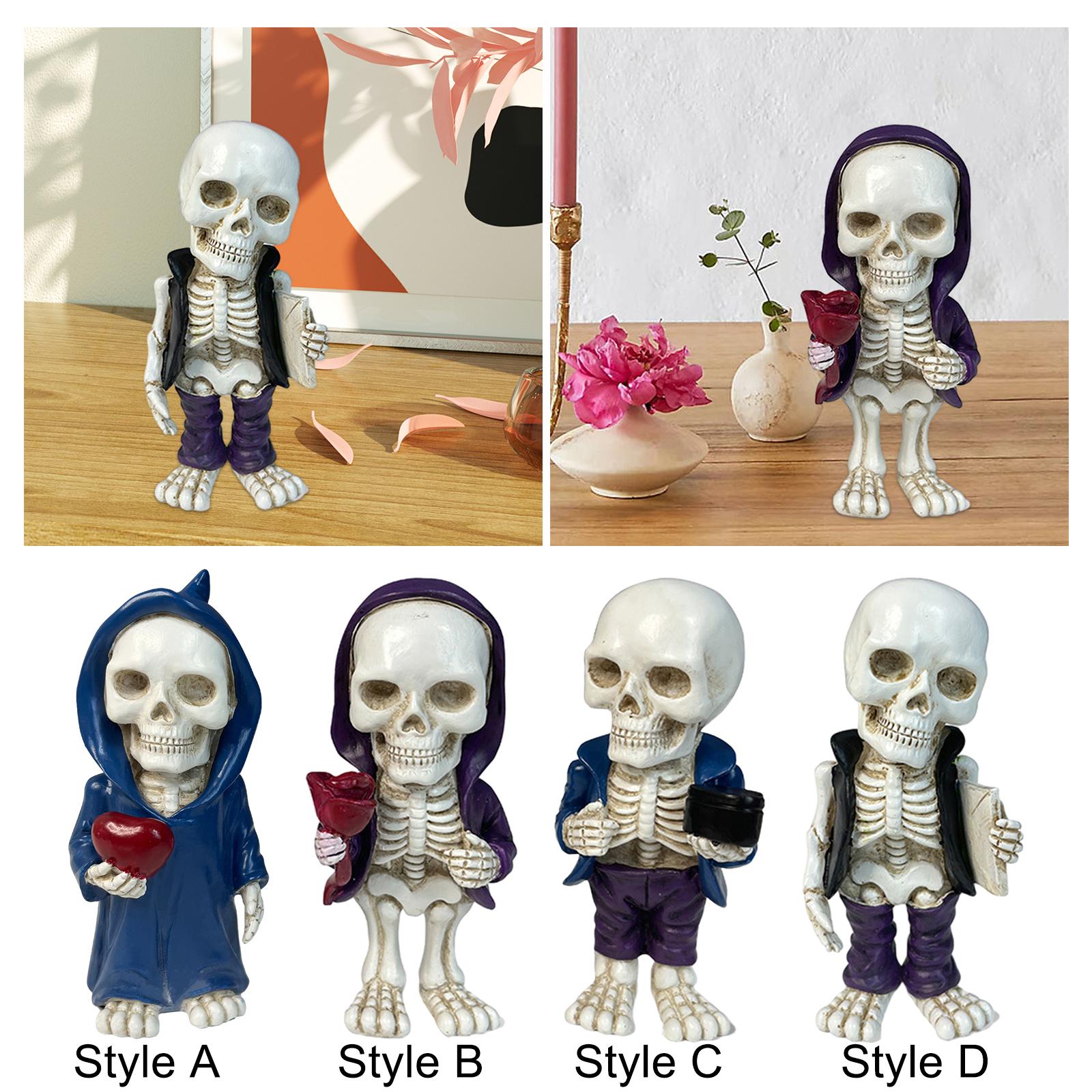 Skeleton Figurine Sculpture Skull Statue for Home Shelf Halloween Party Style A