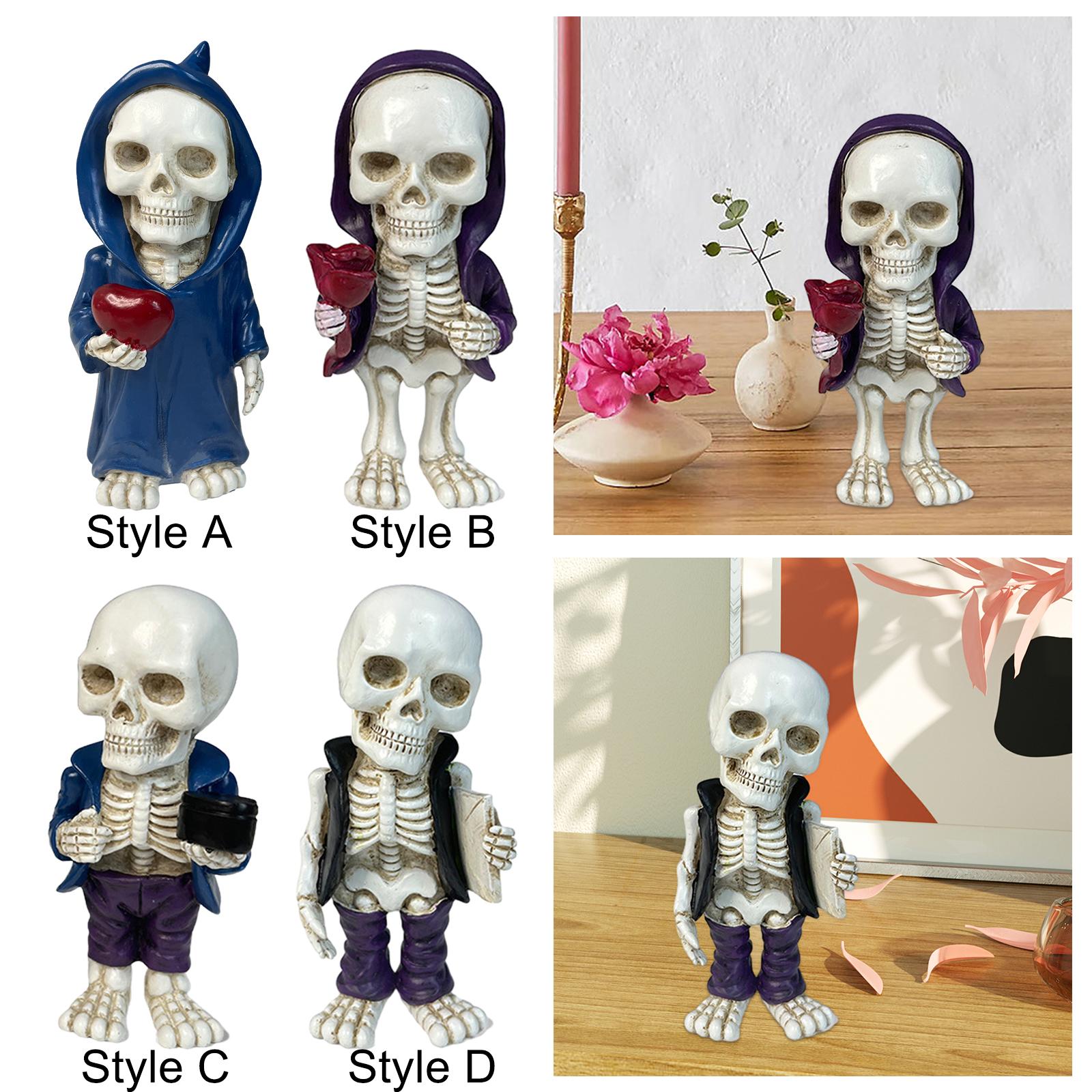 Skeleton Figurine Sculpture Skull Statue for Home Shelf Halloween Party Style A
