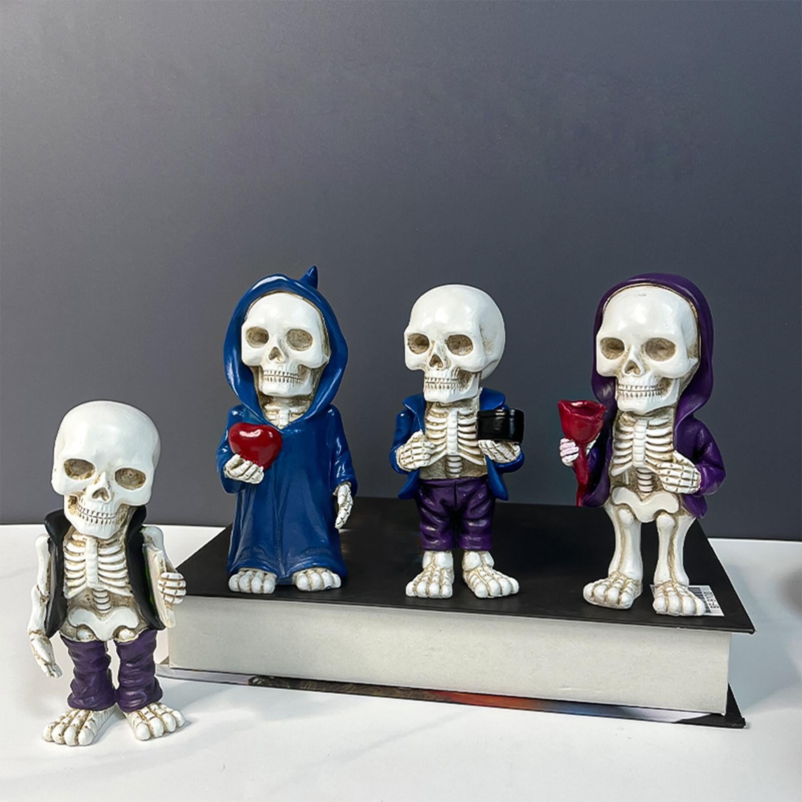 Skeleton Figurine Sculpture Skull Statue for Home Shelf Halloween Party Style B