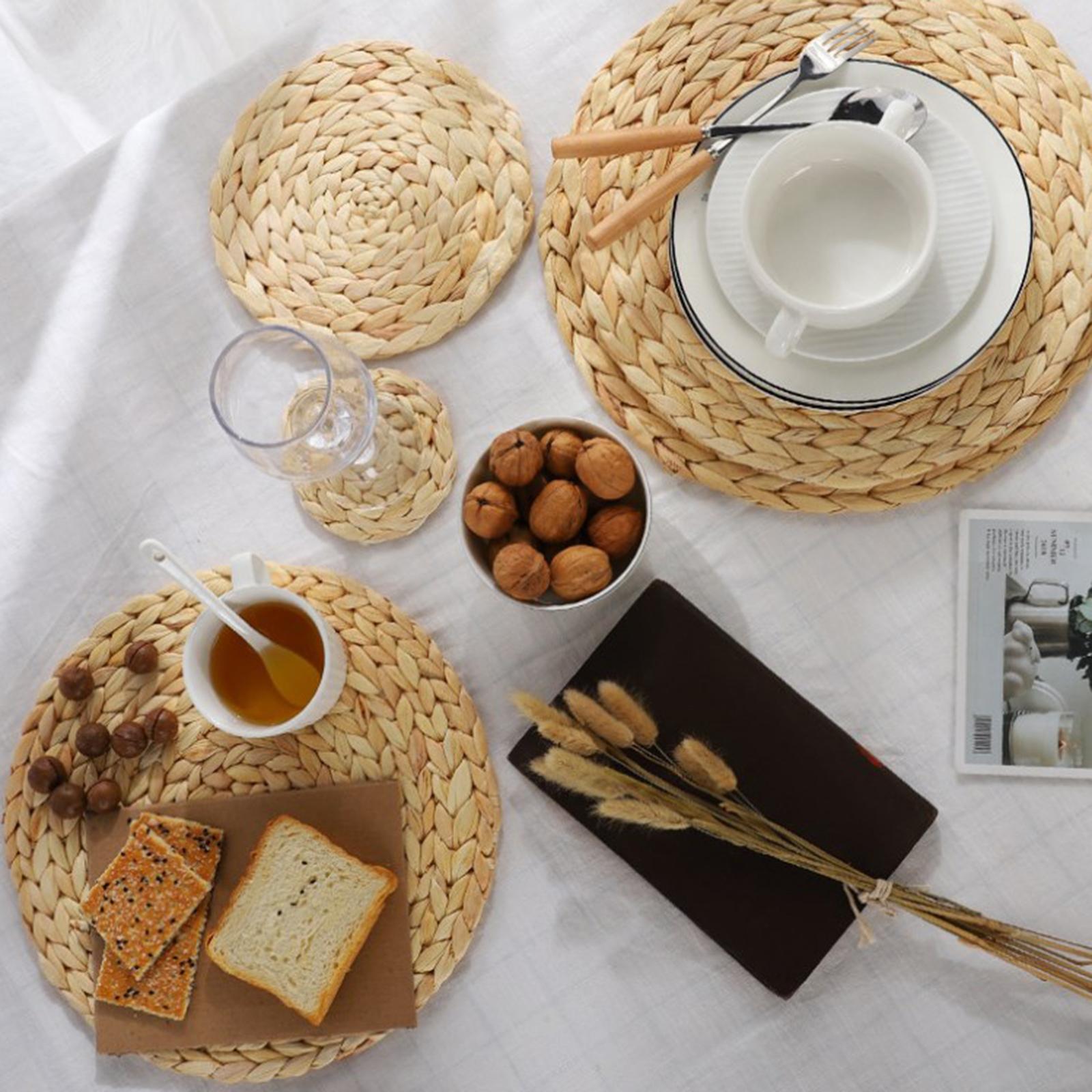 Woven Placemats Heat Resistant Pads Dishes Indoor Coffee Cup Round Table Mat 33cm