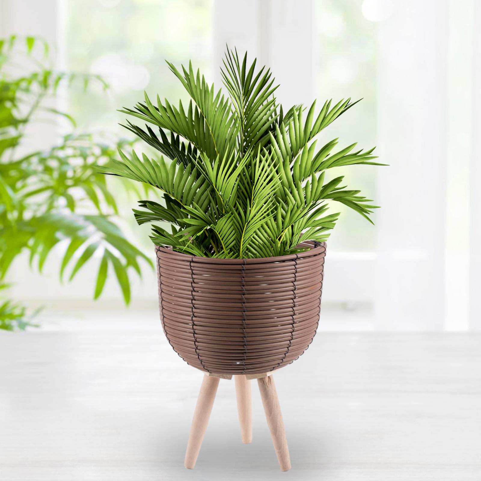 Set of 3 PP Rattan Basket Floor Planter with Standing Legs for Patio Balcony
