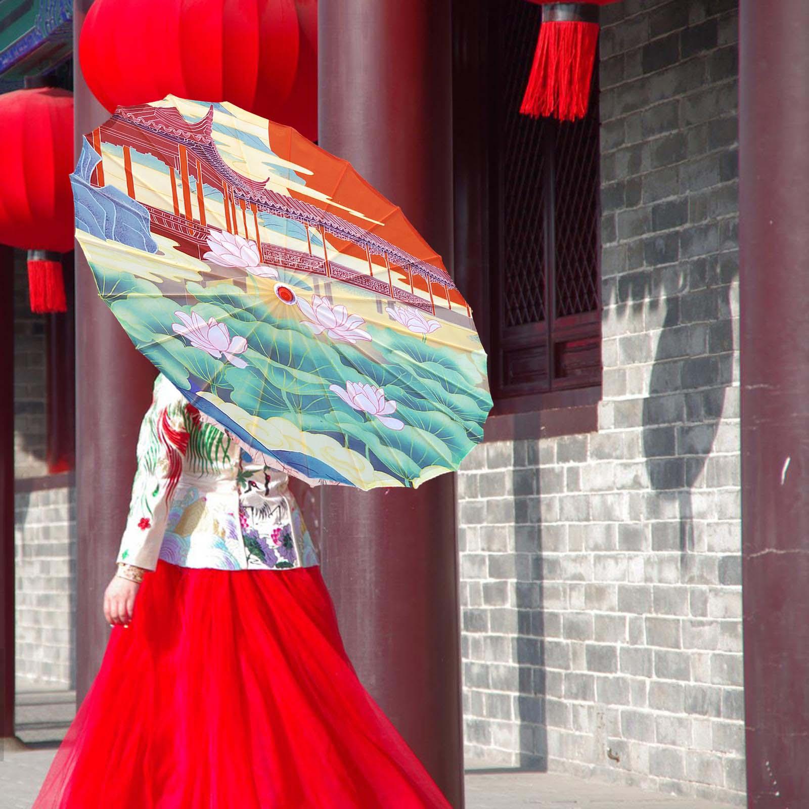 Chinese Oiled Paper Umbrella Dancing Props for Wedding Dance Recitals Events Style C