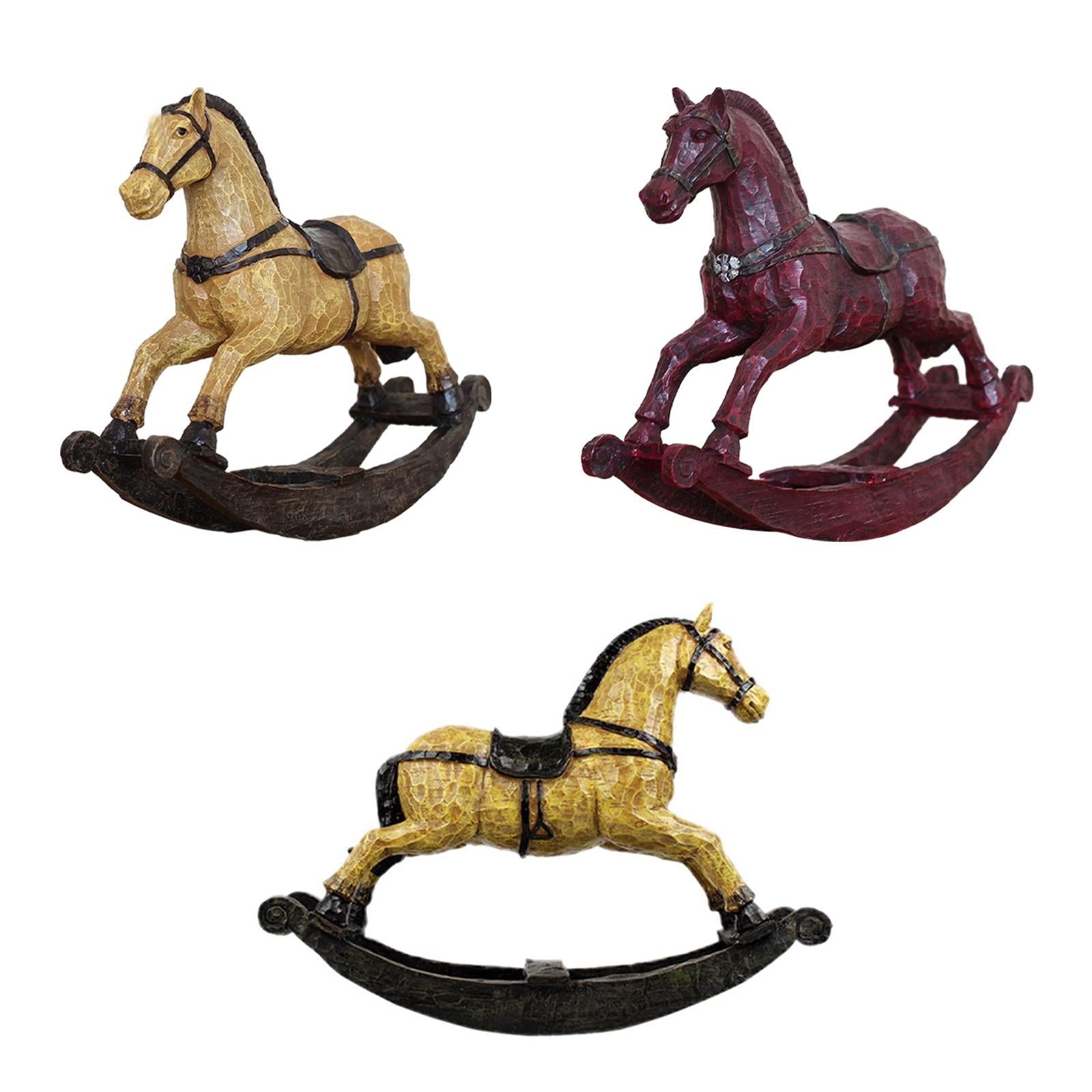 Rocking Horse Ornament Resin Desktop Ornament for Cabinet Desktop Restaurant Brown