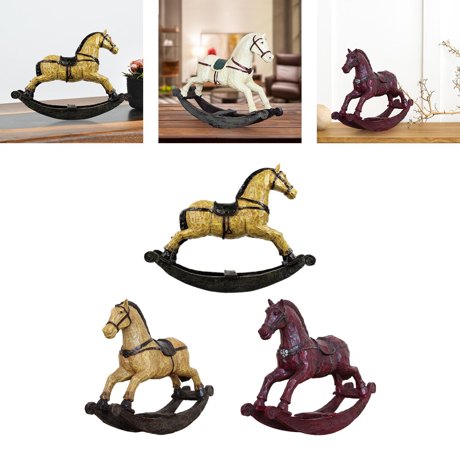 Rocking Horse Ornament Resin Desktop Ornament for Cabinet Desktop Restaurant Brown