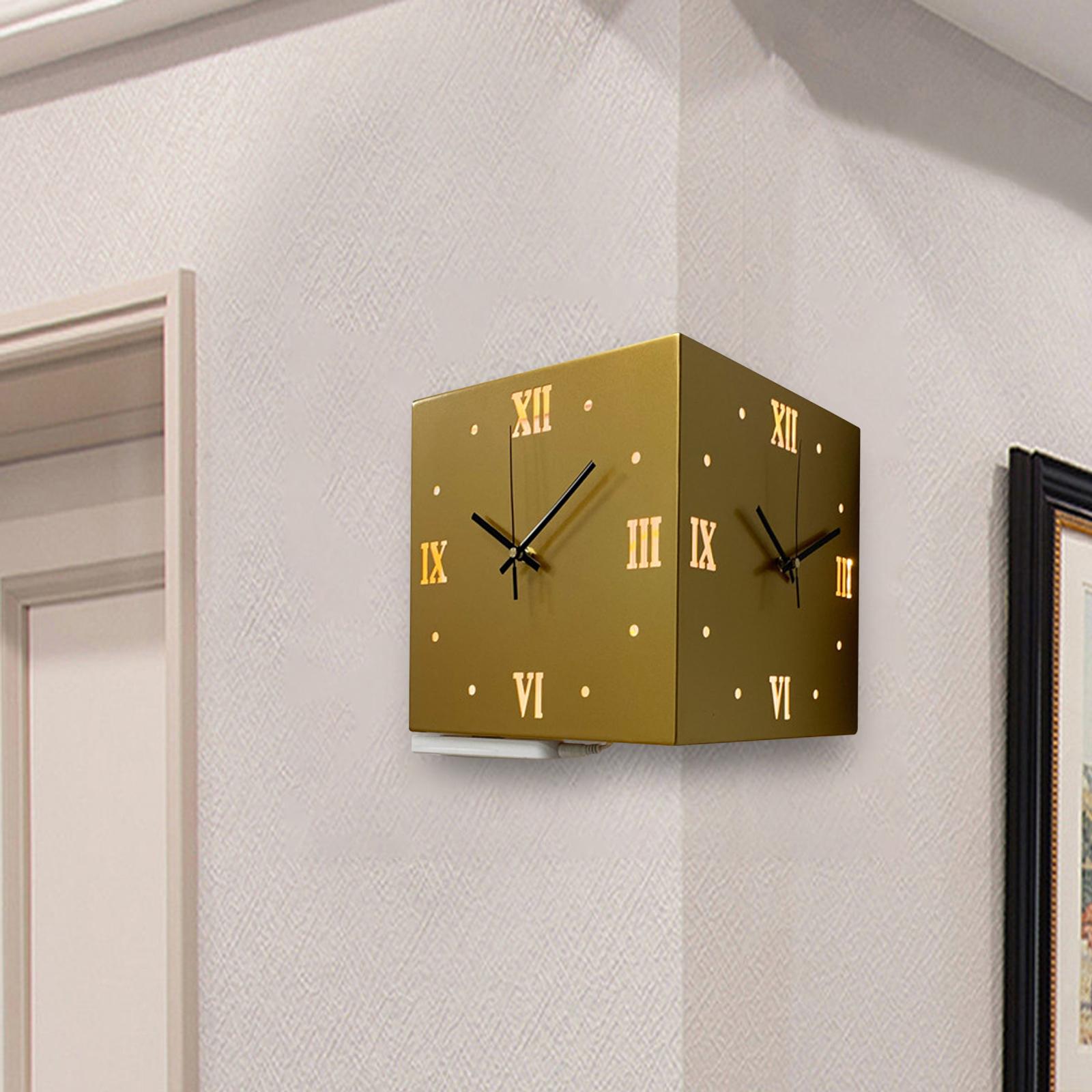 Corner Wall Clock Creative Indoor Outdoor Clock for Farmhouse Home Classroom golden