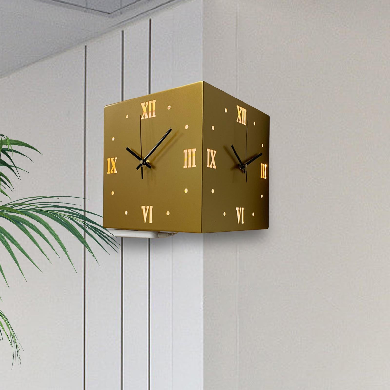 Corner Wall Clock Creative Indoor Outdoor Clock for Farmhouse Home Classroom golden