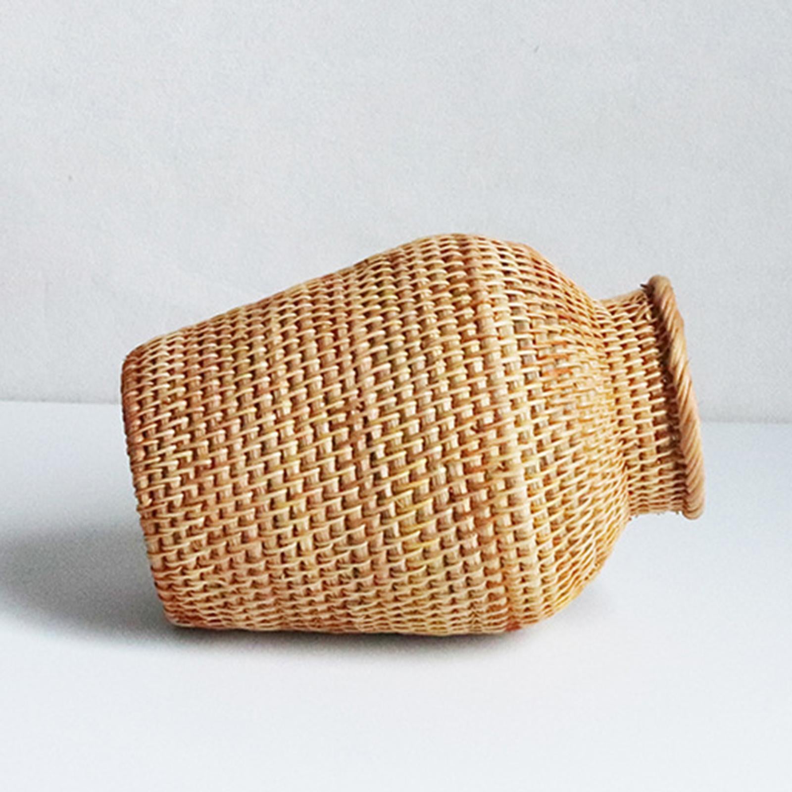 Handmade Woven Rattan Flower Basket Vase Decorative Farmhouse Planter Basket