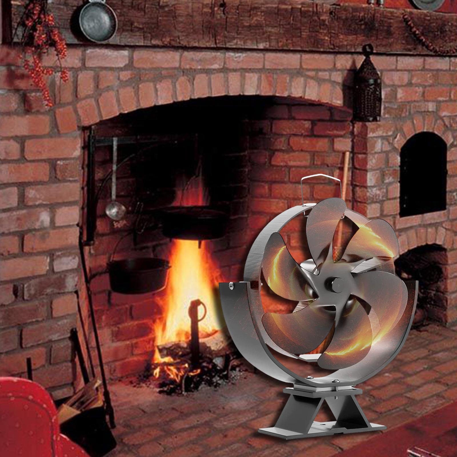 Heat Powered Fan 6 Blade Fireplace Fan Silent Less Than 25dB Versatile Black