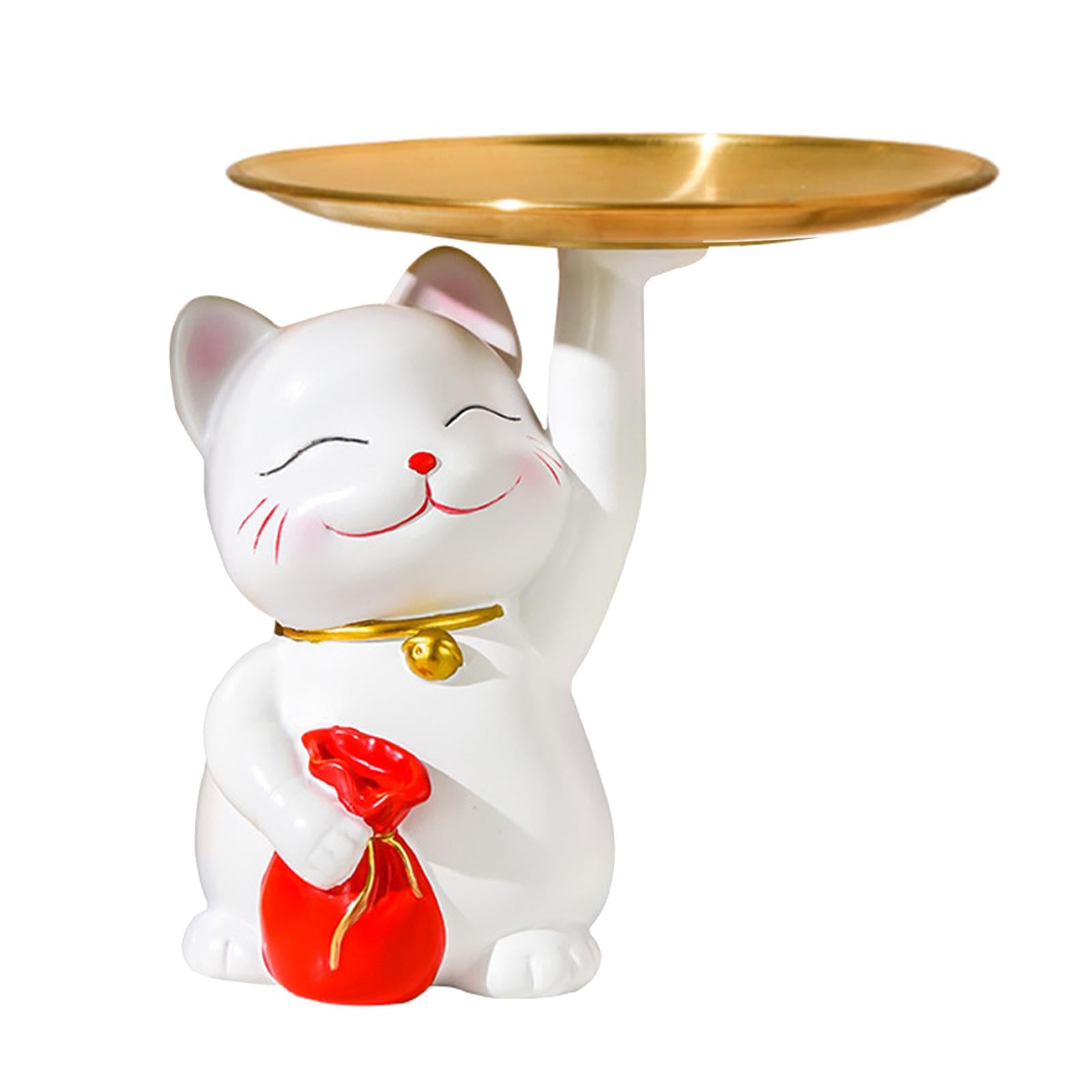 Lucky Cat Sculpture Serving Tray Birthday Gift Table Bar Desk Storage Statue