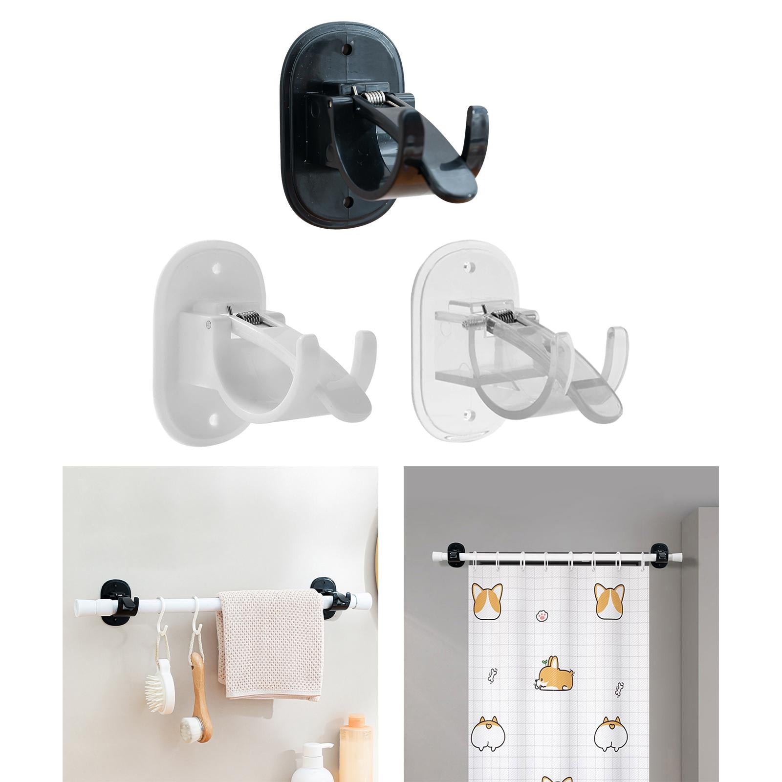 3xCurtain Rod Hooks No Drill Curtain Rod Brackets for Hotel Kitchen Livingroom Black