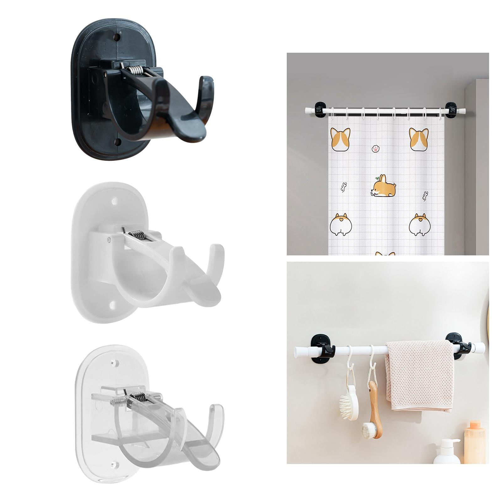 2xCurtain Rod Hooks No Drill Curtain Rod Brackets for Hotel Kitchen Livingroom Black