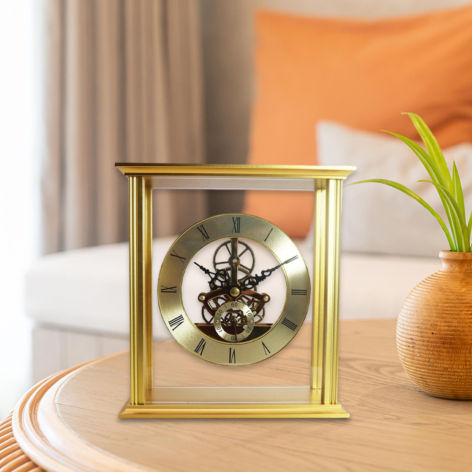 Table Clock Modern Collectible Metal Clock for Living Room Desk Shelf Office