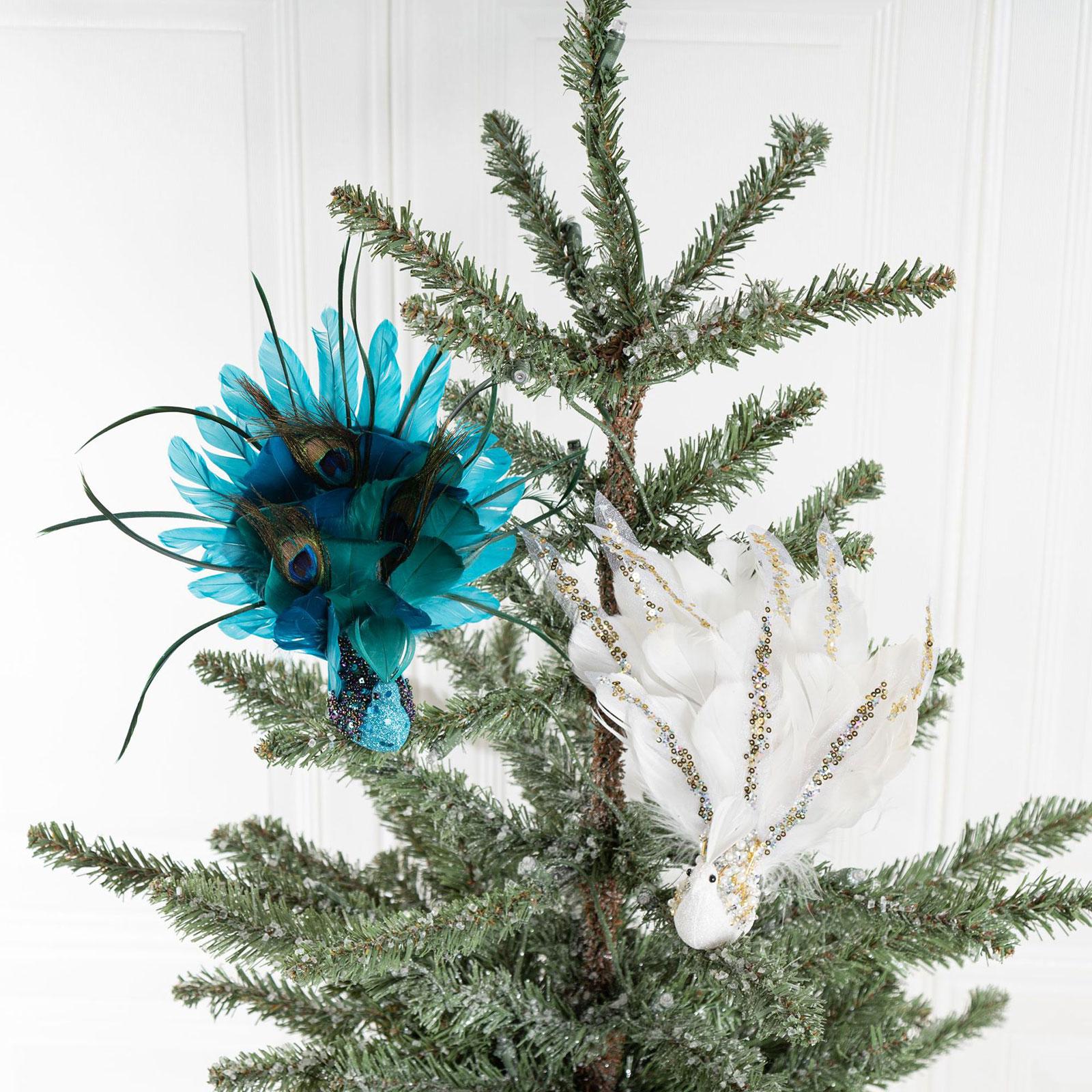 Peacock Clip with Large Feather Tail Pendant for Party Masquerade Mardi Gras Blue 31cmx28cm