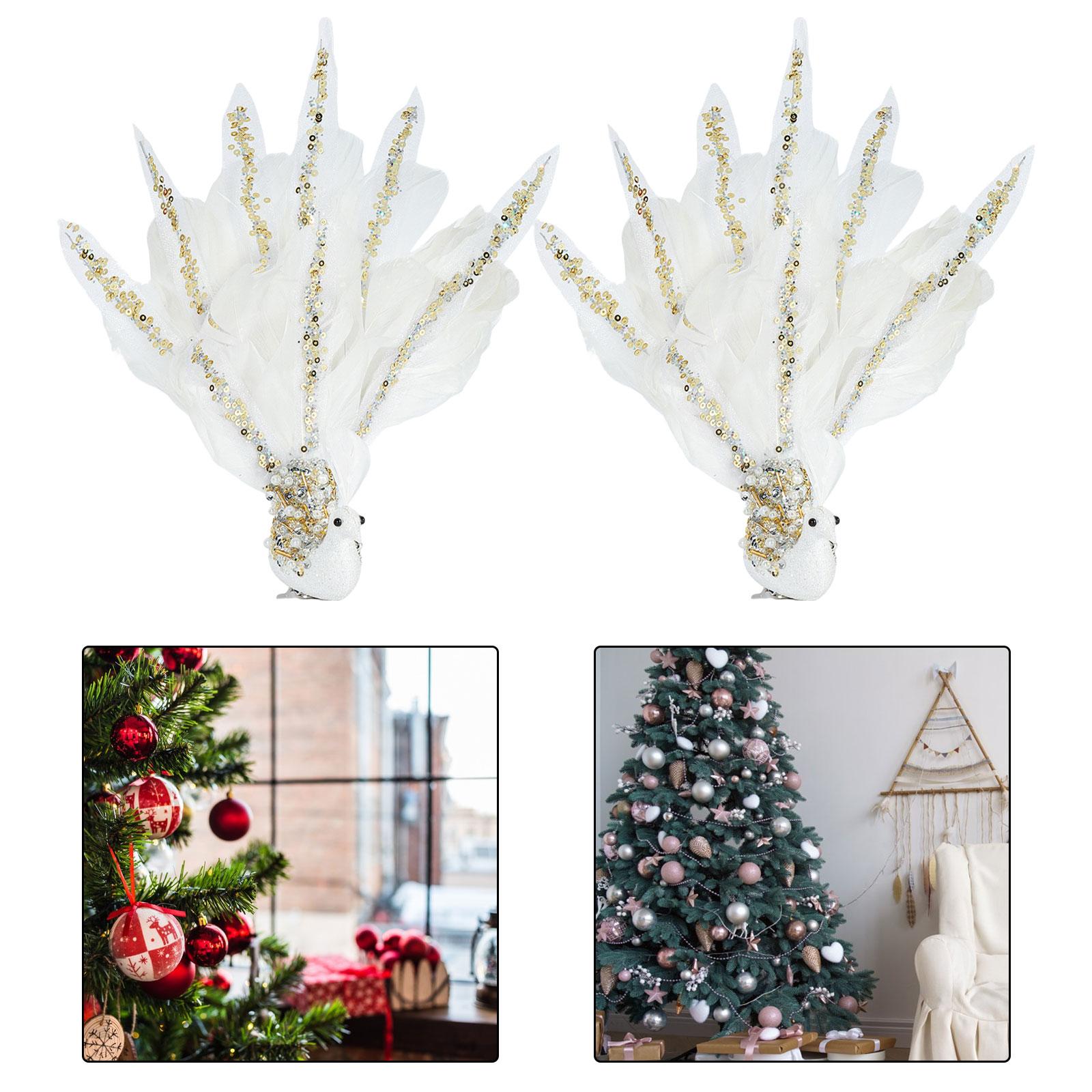 Peacock Clip with Large Feather Tail Pendant for Party Masquerade Mardi Gras White 24cmx28cm