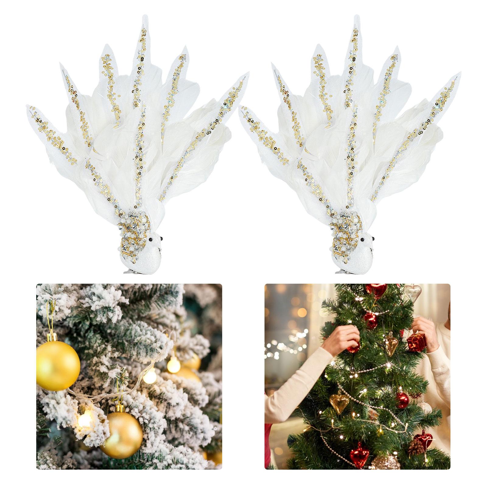 Peacock Clip with Large Feather Tail Pendant for Party Masquerade Mardi Gras White 24cmx28cm