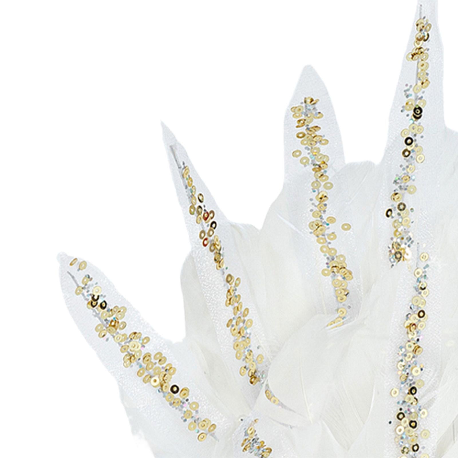 Peacock Clip with Large Feather Tail Pendant for Party Masquerade Mardi Gras White 24cmx28cm