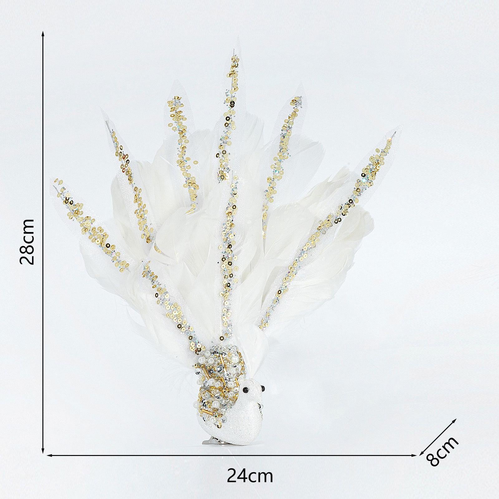 Peacock Clip with Large Feather Tail Pendant for Party Masquerade Mardi Gras White 24cmx28cm