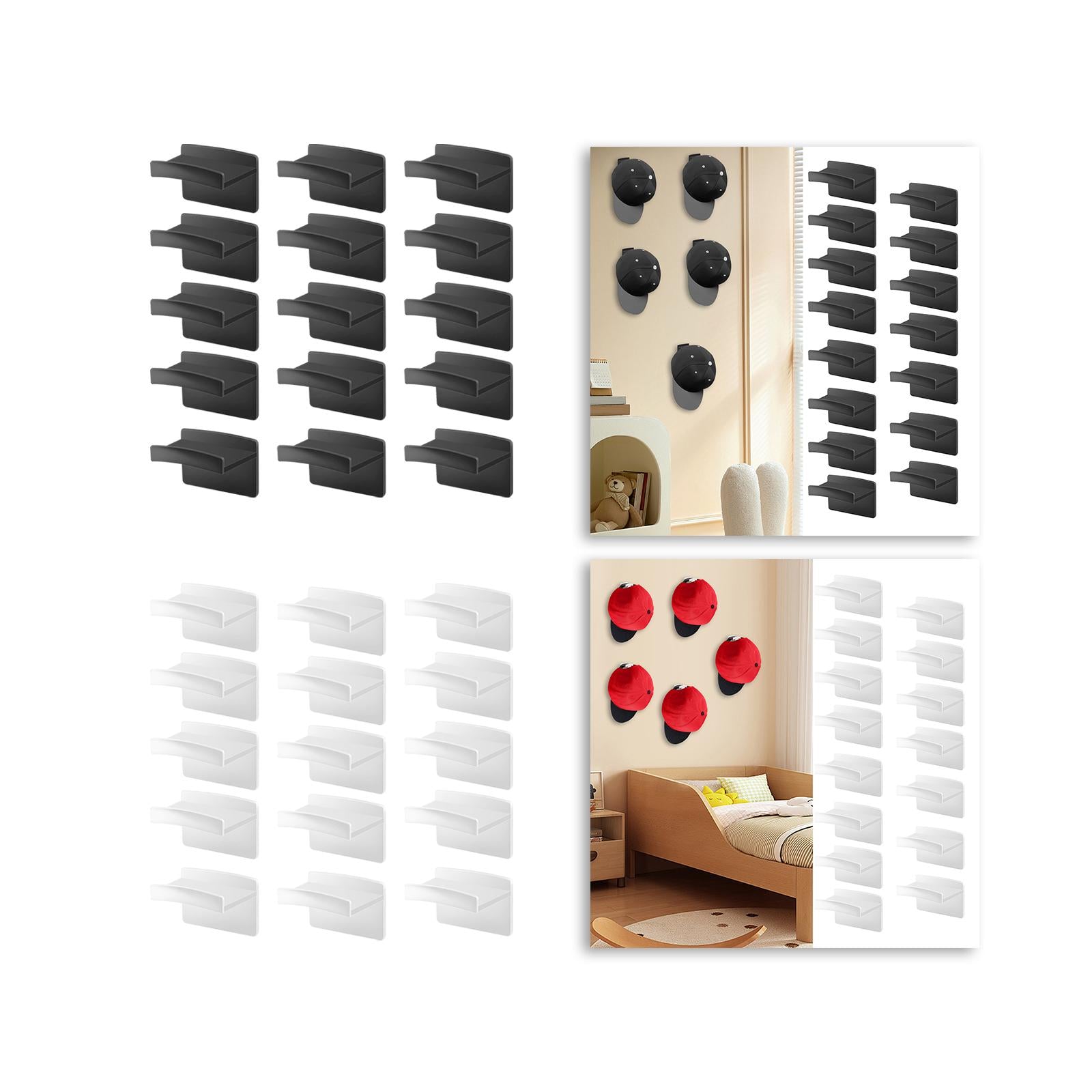 15x Hat Hooks Easy Installation Hold Hat Hangers for Living Room Home Closet Black