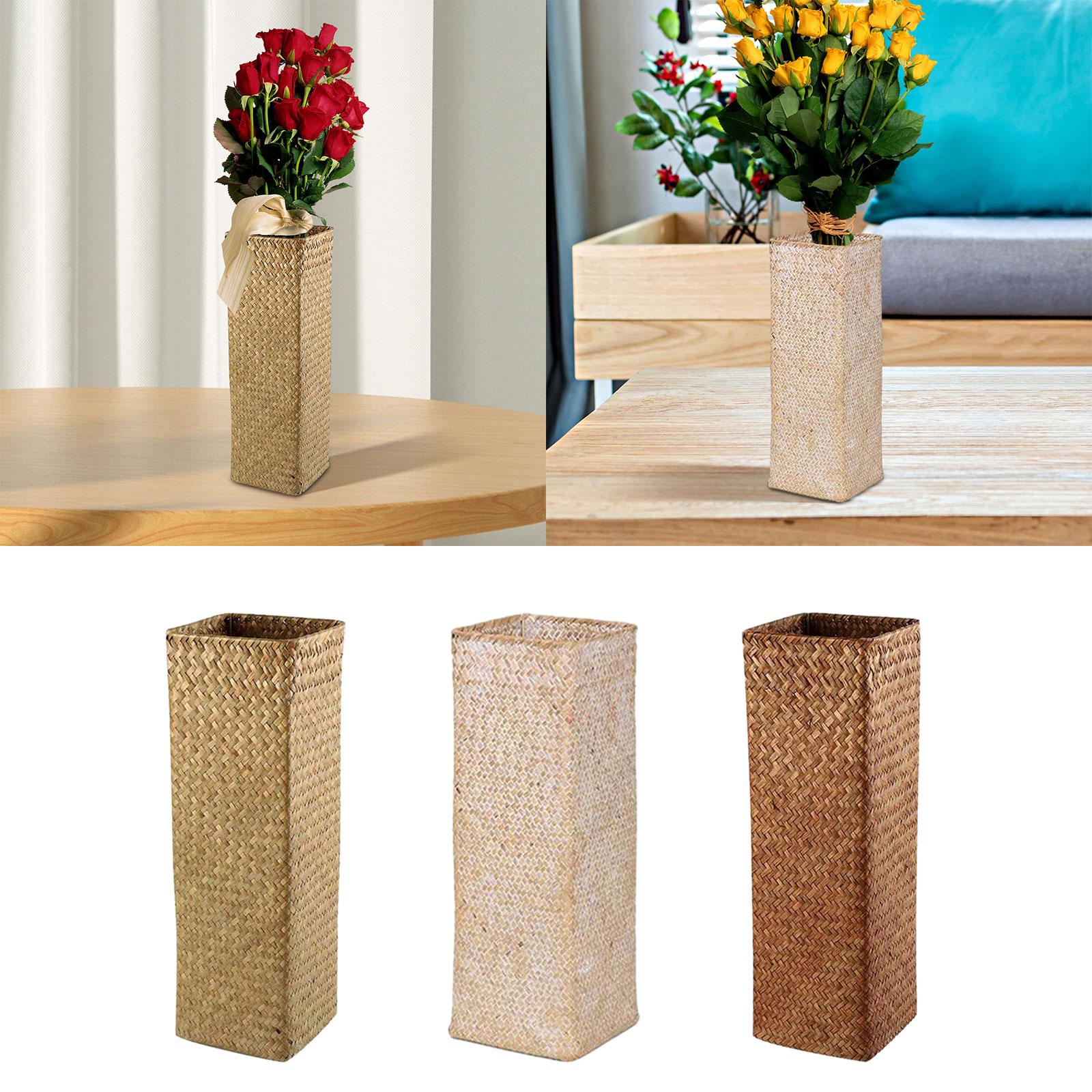 Rattan Flower Basket Bottle Retro Style Boho Flower Holder Plants Flower Pot Primary Color