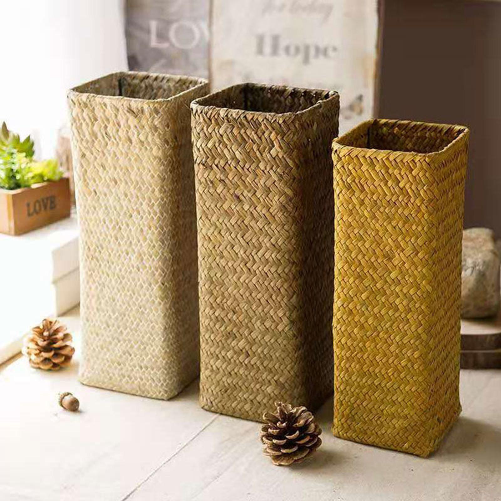 Rattan Flower Basket Bottle Retro Style Boho Flower Holder Plants Flower Pot Primary Color