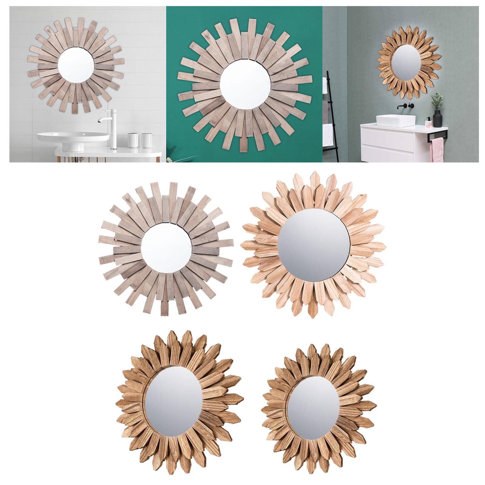 Wall Mounted Mirror Wooden Round Makeup Mirror for Office Hallway Home Decor 50cm A