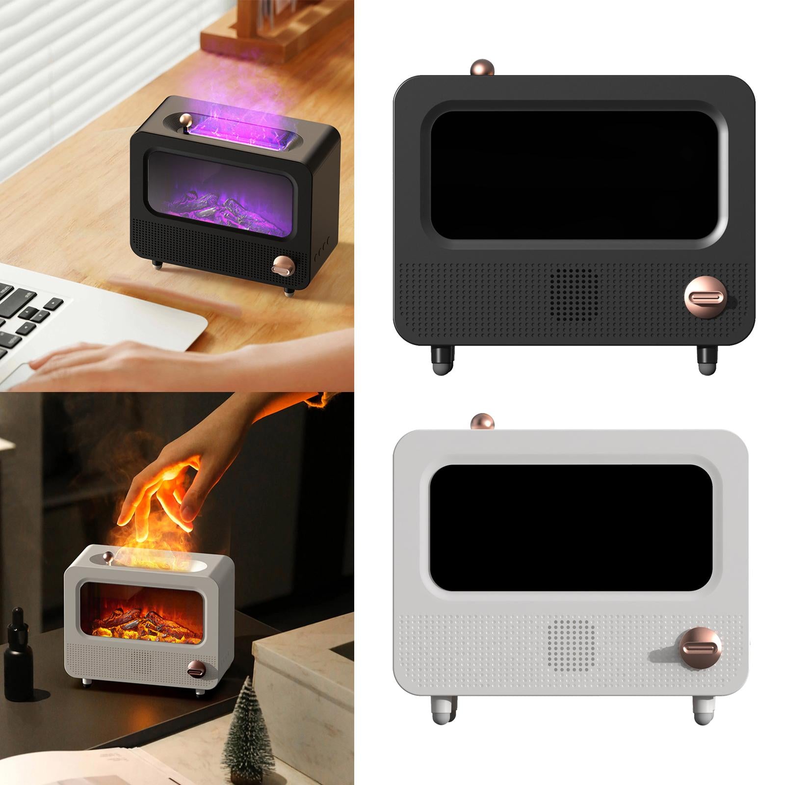 Flame Humidifier Quiet Essential Oil Diffuser for Desktop Study Office Decor Black