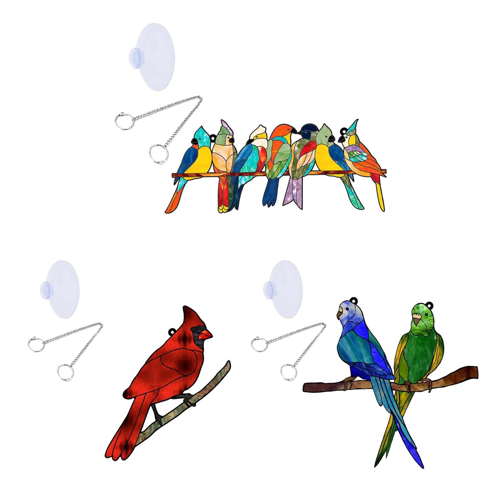 Acrylic Bird on Branch Window Hanging Ornament Artwork for Patio Home Office Five Birds