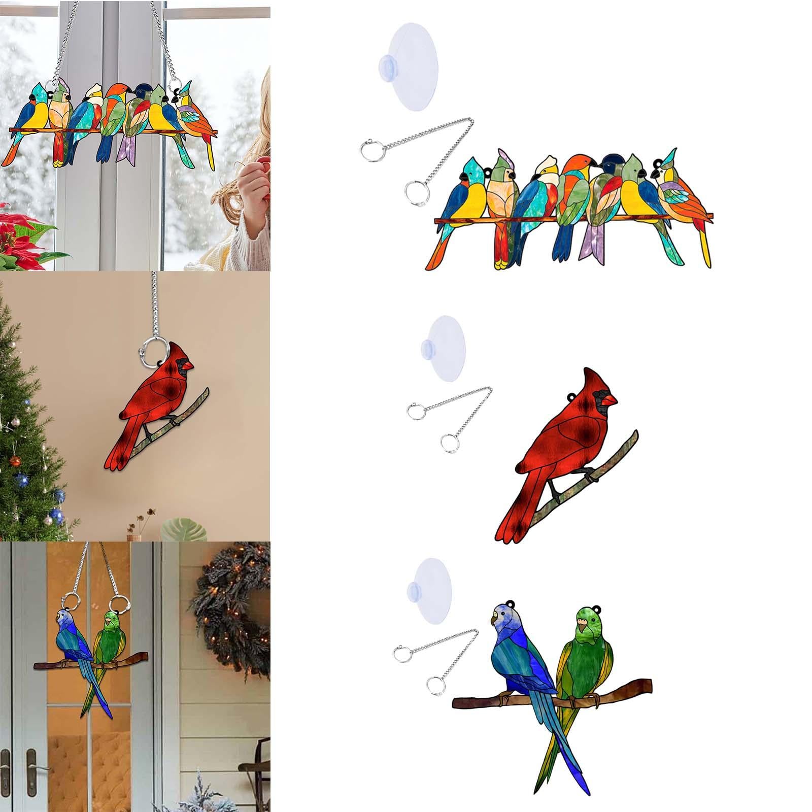 Acrylic Bird on Branch Window Hanging Ornament Artwork for Patio Home Office Five Birds