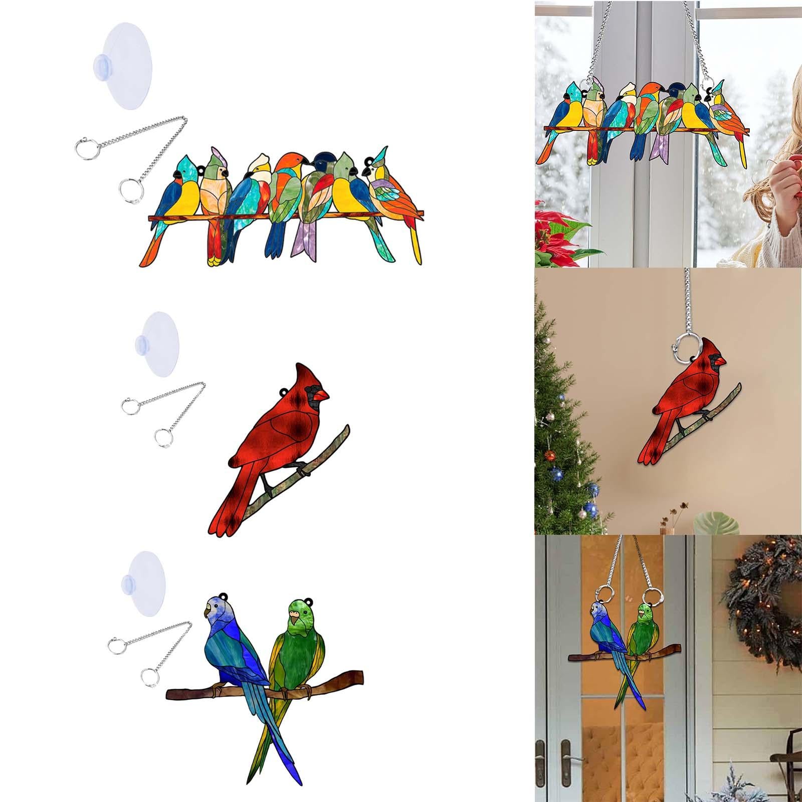 Acrylic Bird on Branch Window Hanging Ornament Artwork for Patio Home Office Five Birds
