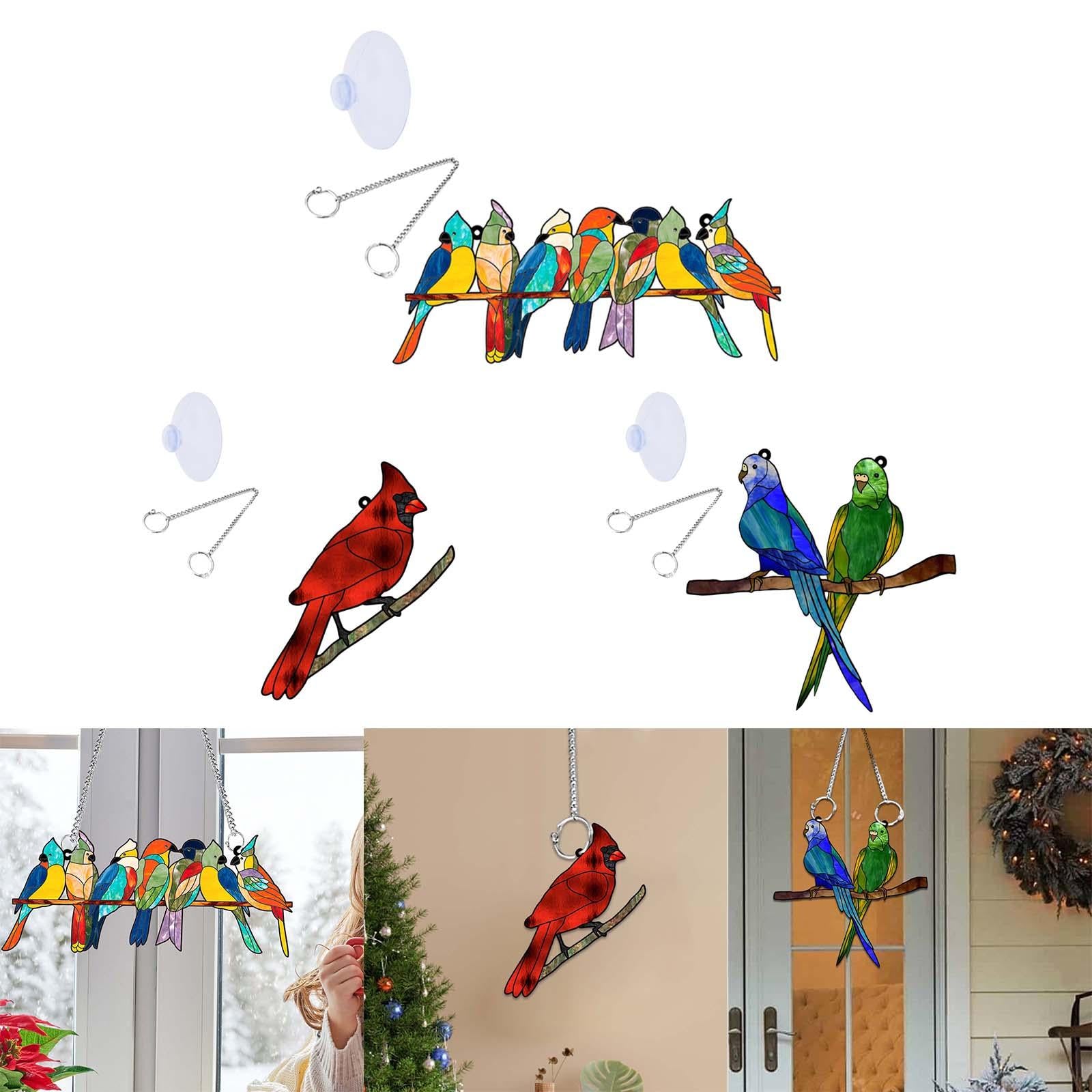 Acrylic Bird on Branch Window Hanging Ornament Artwork for Patio Home Office Five Birds