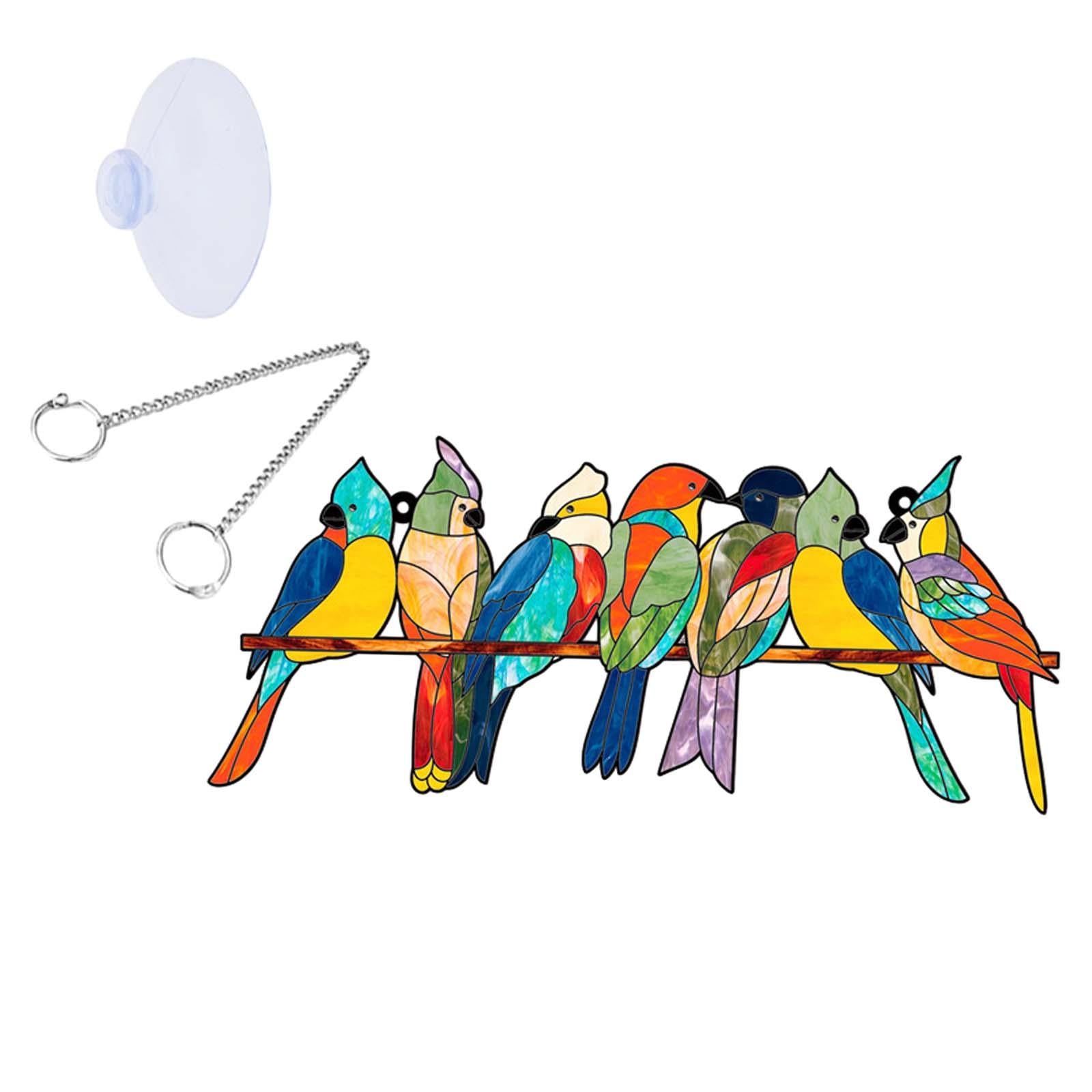 Acrylic Bird on Branch Window Hanging Ornament Artwork for Patio Home Office Five Birds