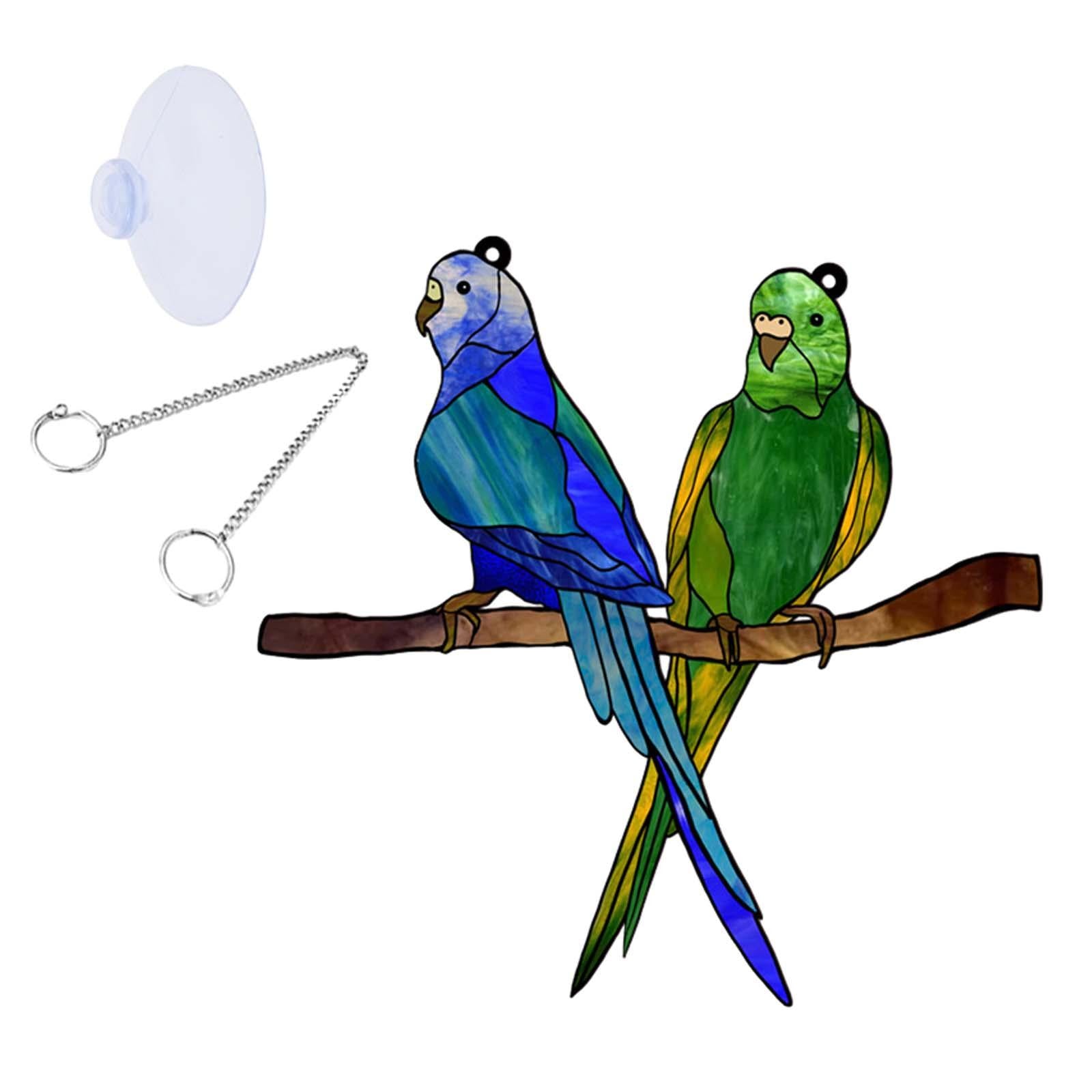 Acrylic Bird on Branch Window Hanging Ornament Artwork for Patio Home Office Two Birds