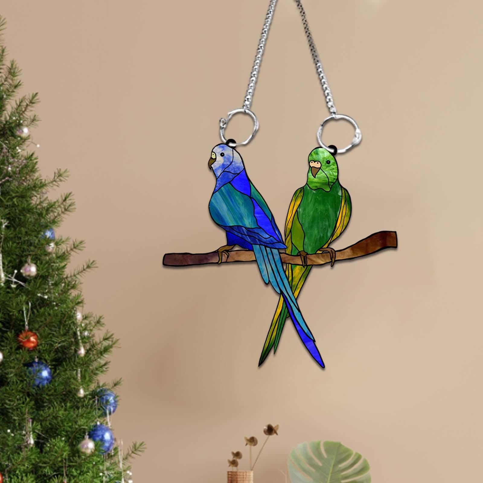 Acrylic Bird on Branch Window Hanging Ornament Artwork for Patio Home Office Two Birds