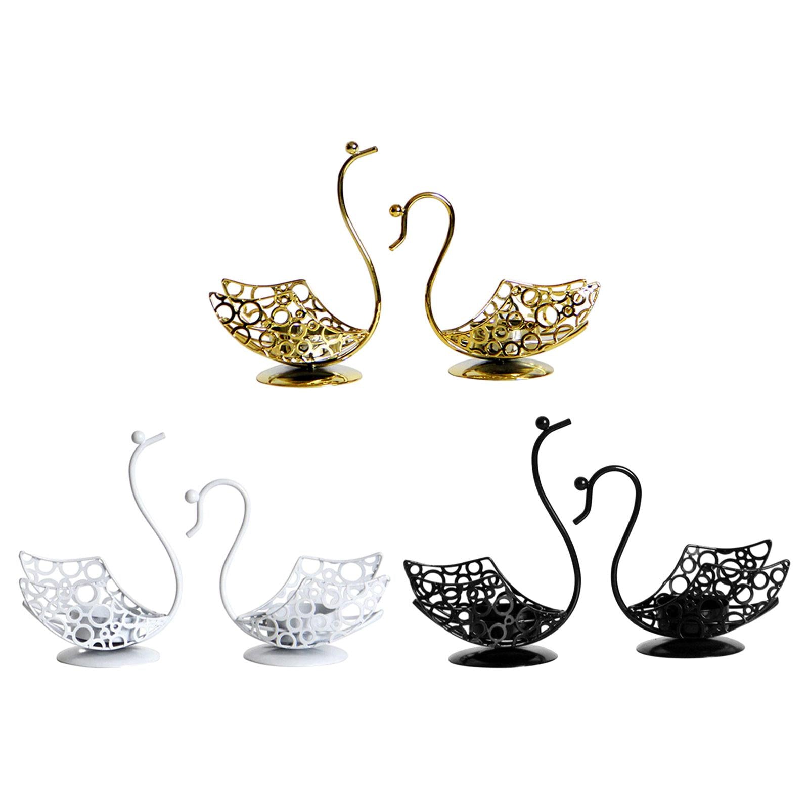 2Pcs Swan Iron Candle Holder Metal Candlestick for Couples Fireplace Wedding Gold