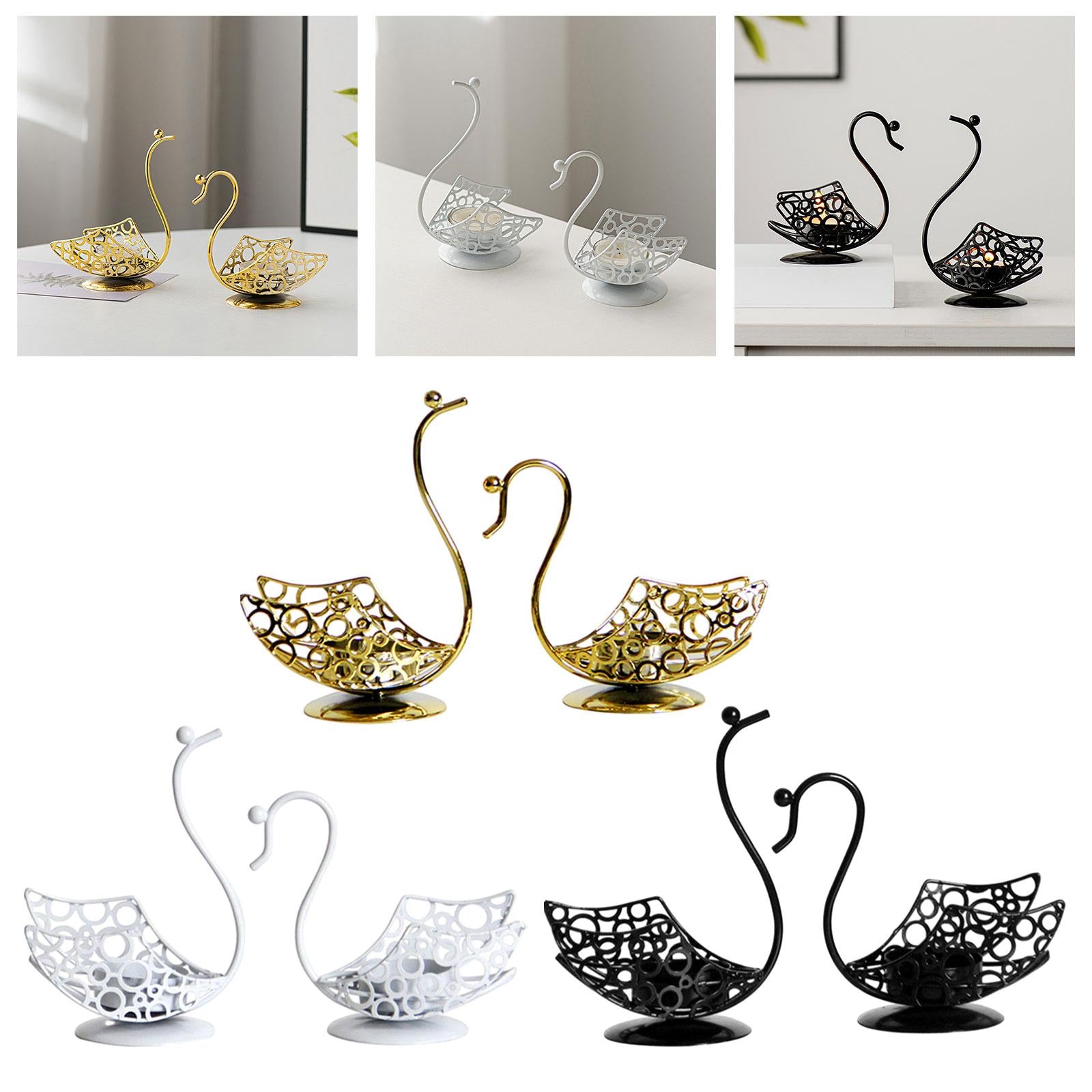 2Pcs Swan Iron Candle Holder Metal Candlestick for Couples Fireplace Wedding Gold
