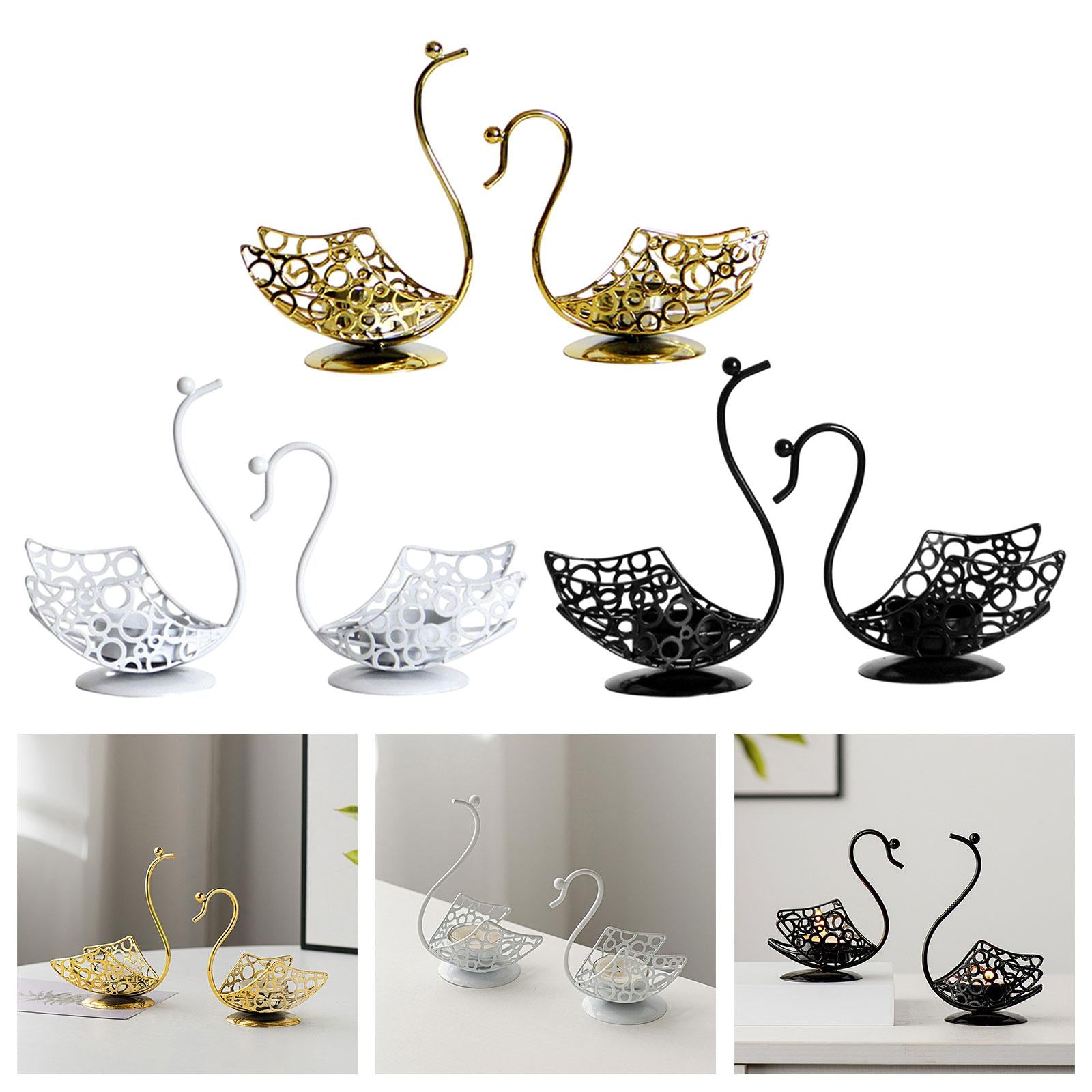 2Pcs Swan Iron Candle Holder Metal Candlestick for Couples Fireplace Wedding Gold