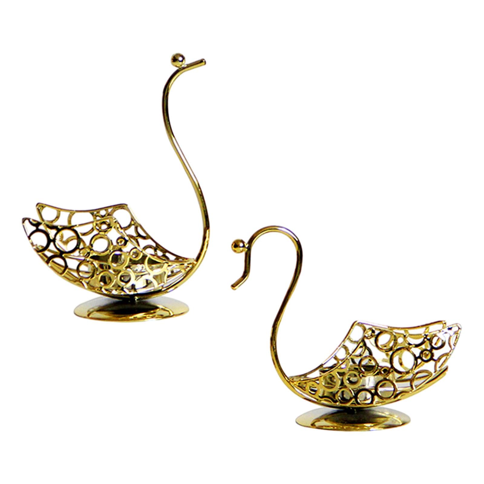 2Pcs Swan Iron Candle Holder Metal Candlestick for Couples Fireplace Wedding Gold
