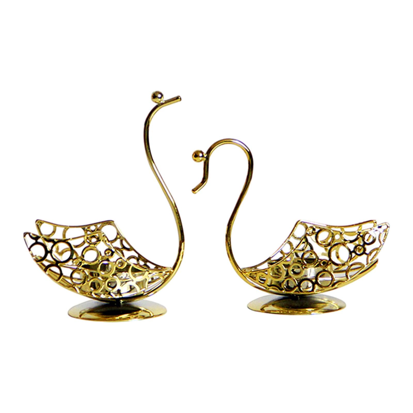 2Pcs Swan Iron Candle Holder Metal Candlestick for Couples Fireplace Wedding Gold