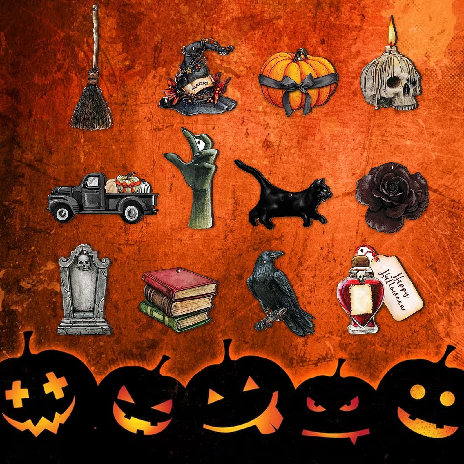 Wooden Halloween Tree Hanging Ornaments Sturdy Party Supplies for Home Decor Style B