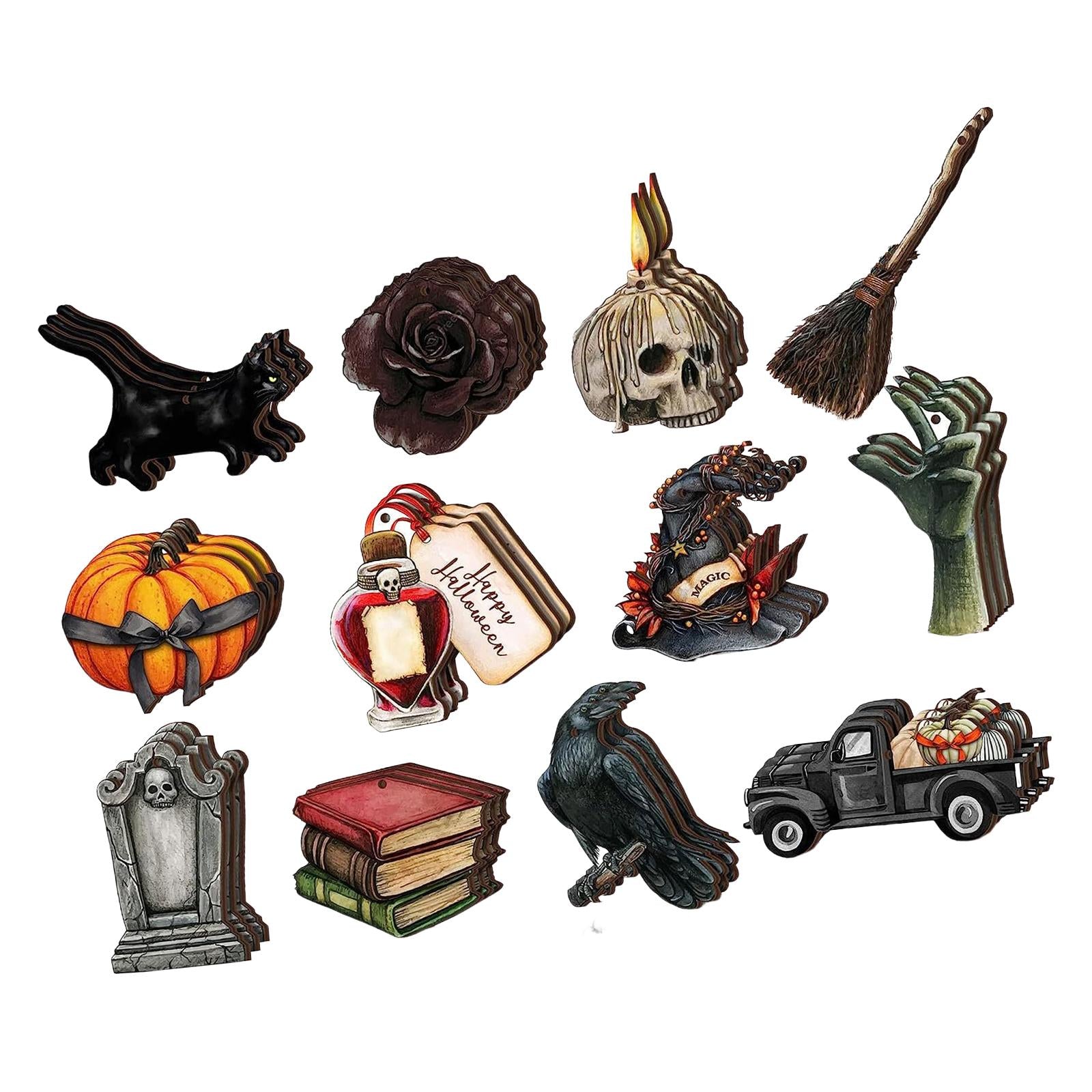 Wooden Halloween Tree Hanging Ornaments Sturdy Party Supplies for Home Decor Style E