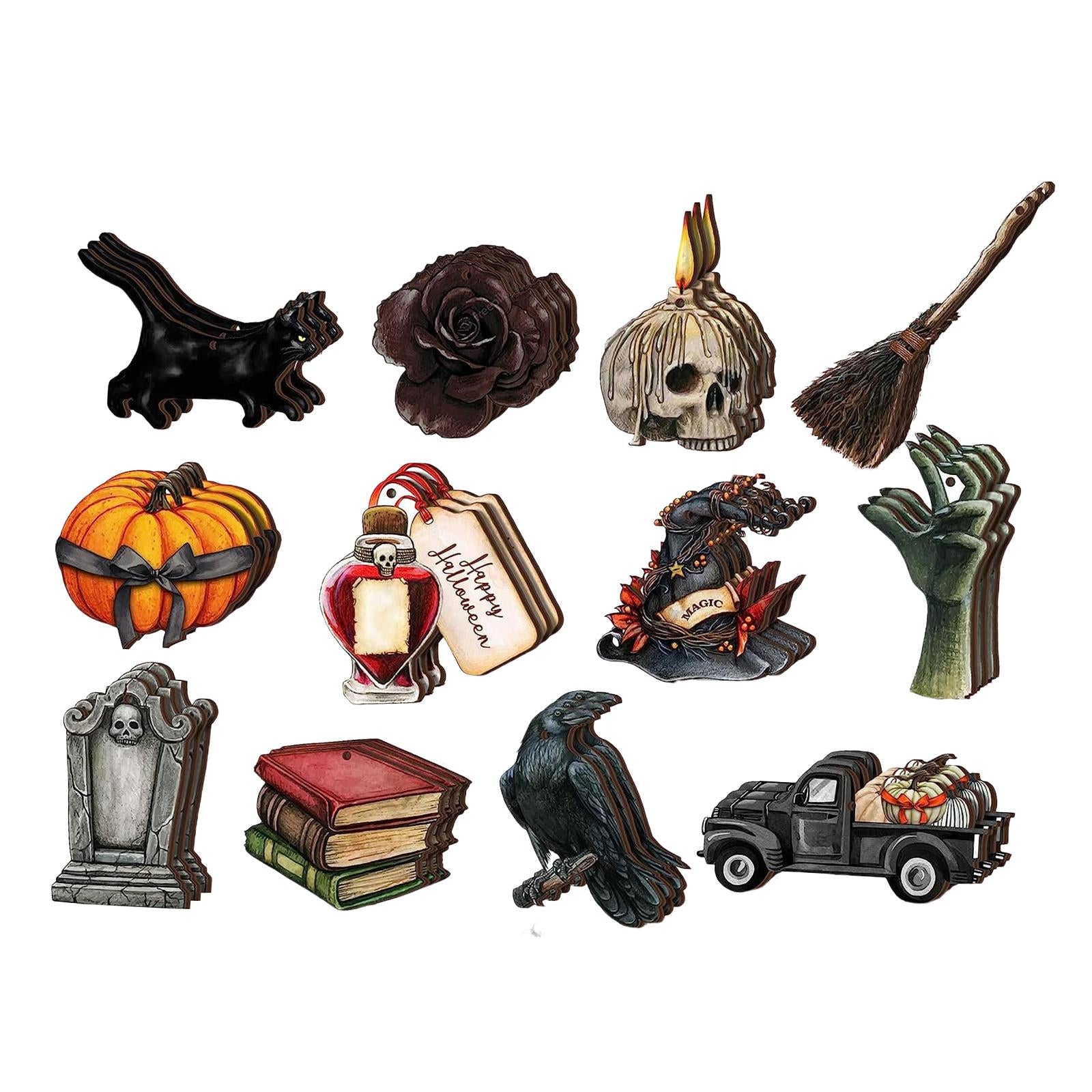 Wooden Halloween Tree Hanging Ornaments Sturdy Party Supplies for Home Decor Style E