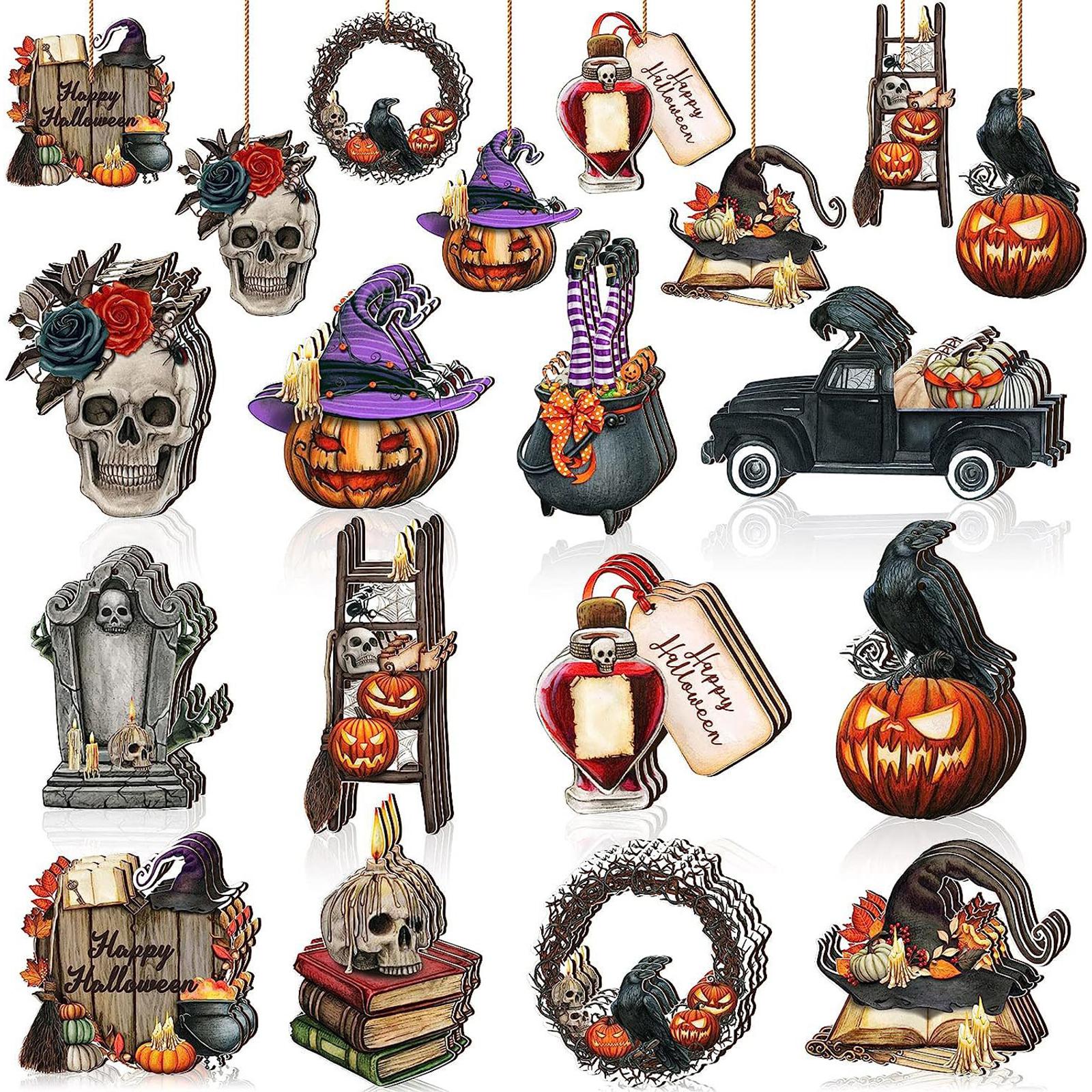 Wooden Halloween Tree Hanging Ornaments Sturdy Party Supplies for Home Decor Style F