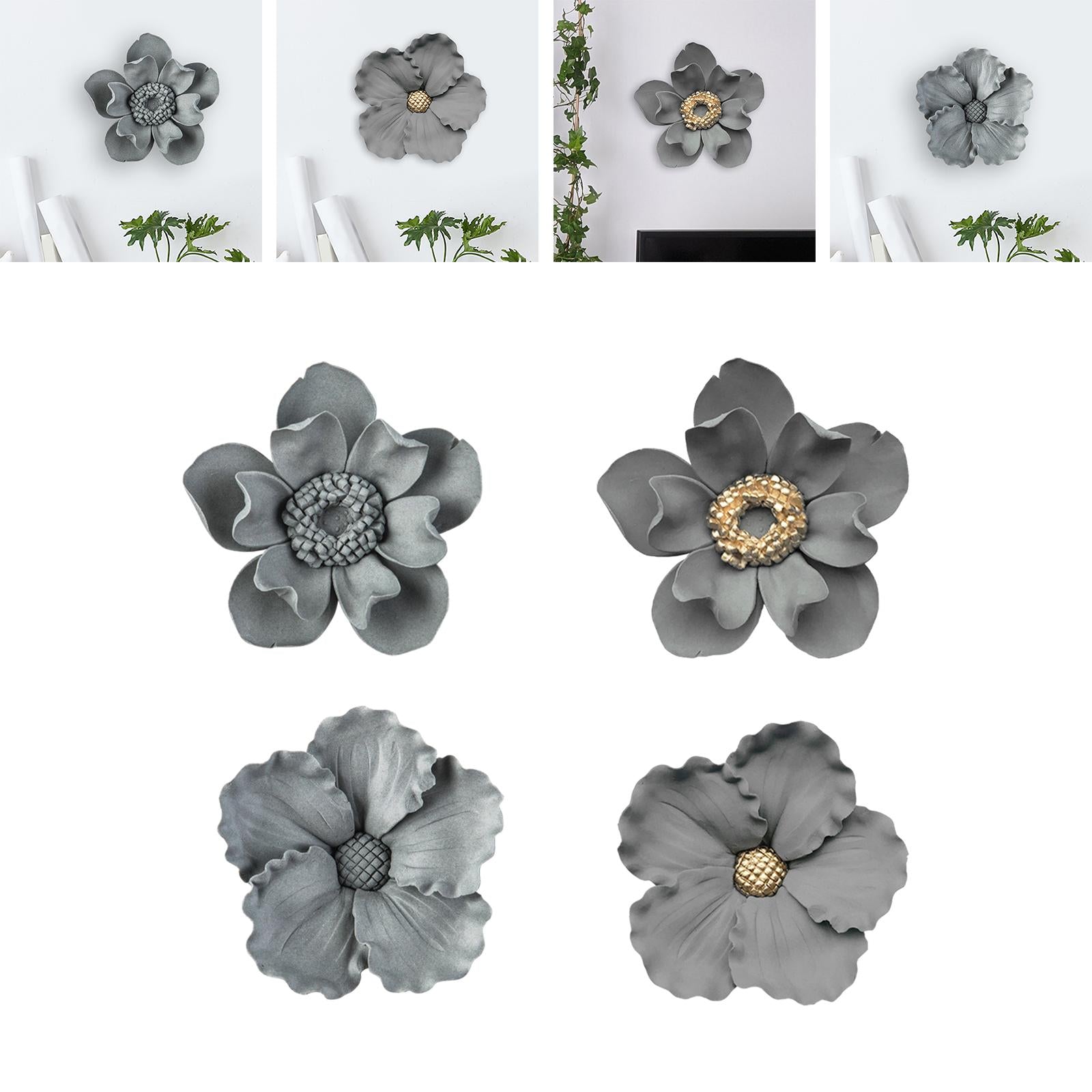 Ceramics Flower Decor 3D Floral Sculpture Sculpture for Wall Background 9cm Style B