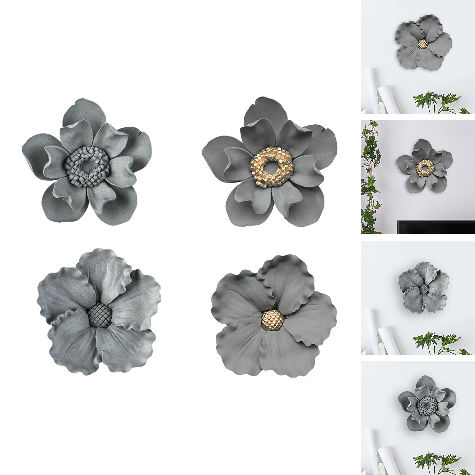 Ceramics Flower Decor 3D Floral Sculpture Sculpture for Wall Background 9cm Style B