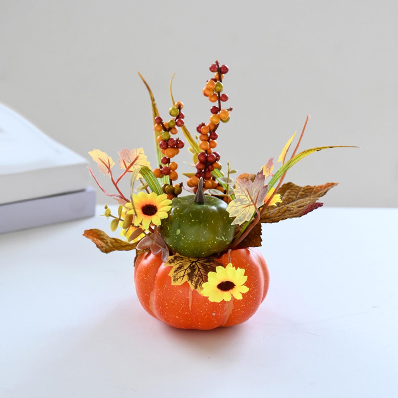 Artificial Pumpkin with Flowers Fall Fake Foam Pumpkins for Desk Office Home Style A