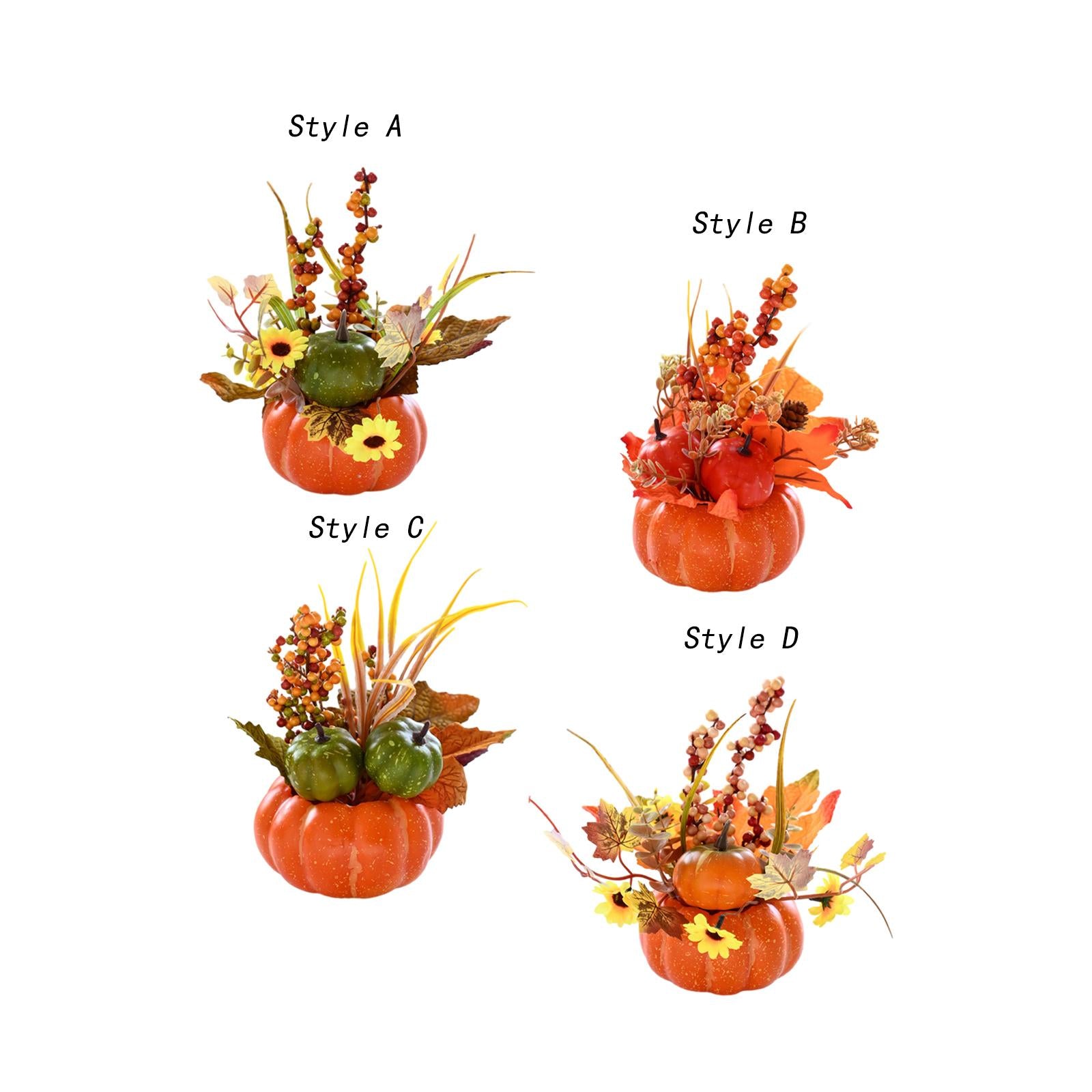 Artificial Pumpkin with Flowers Fall Fake Foam Pumpkins for Desk Office Home Style A