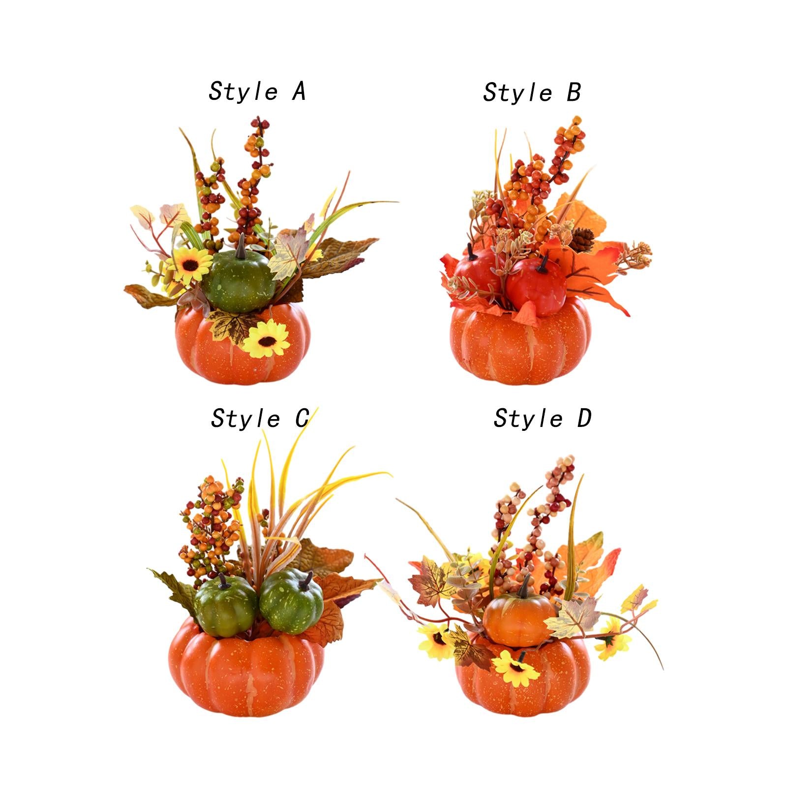 Artificial Pumpkin with Flowers Fall Fake Foam Pumpkins for Desk Office Home Style A