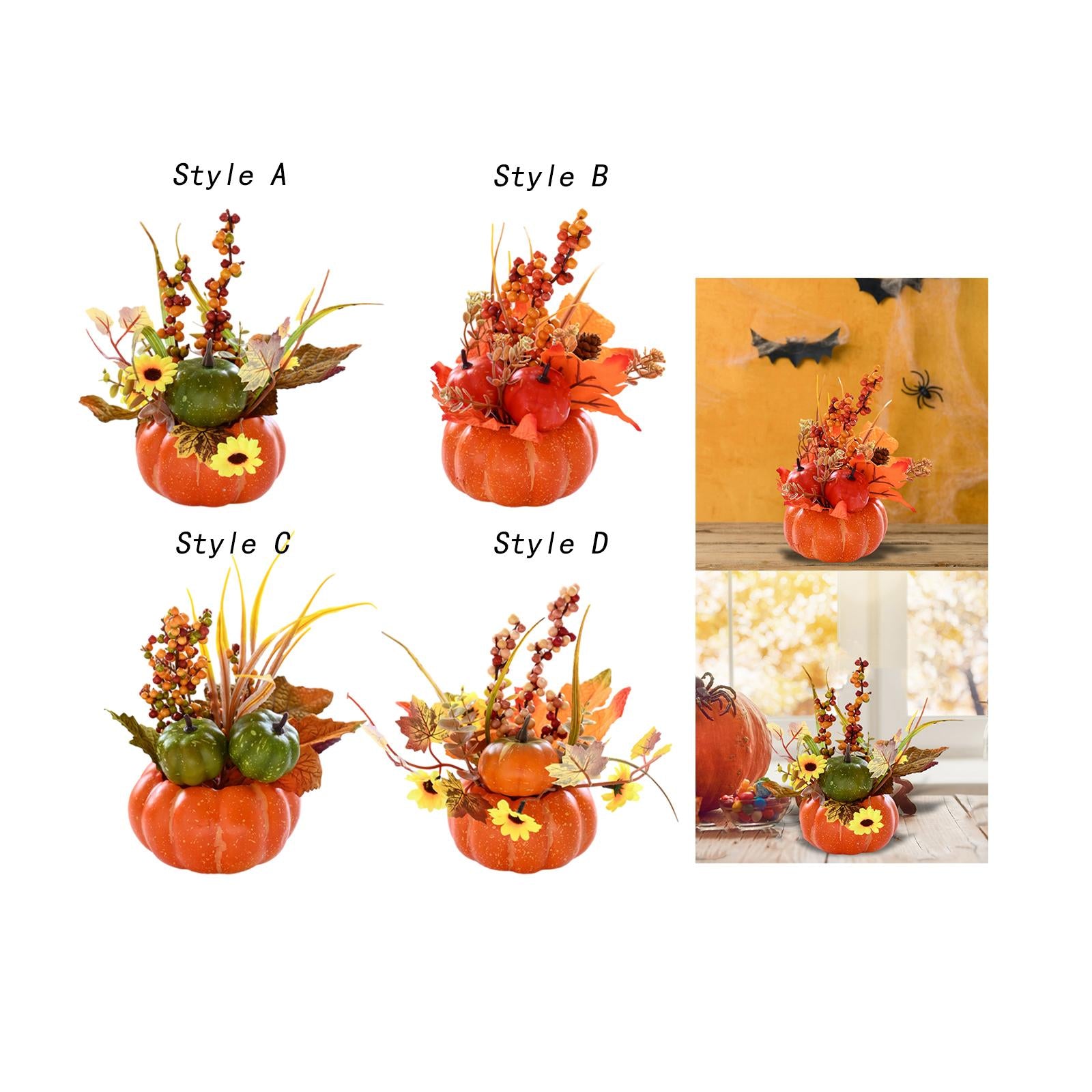 Artificial Pumpkin with Flowers Fall Fake Foam Pumpkins for Desk Office Home Style A