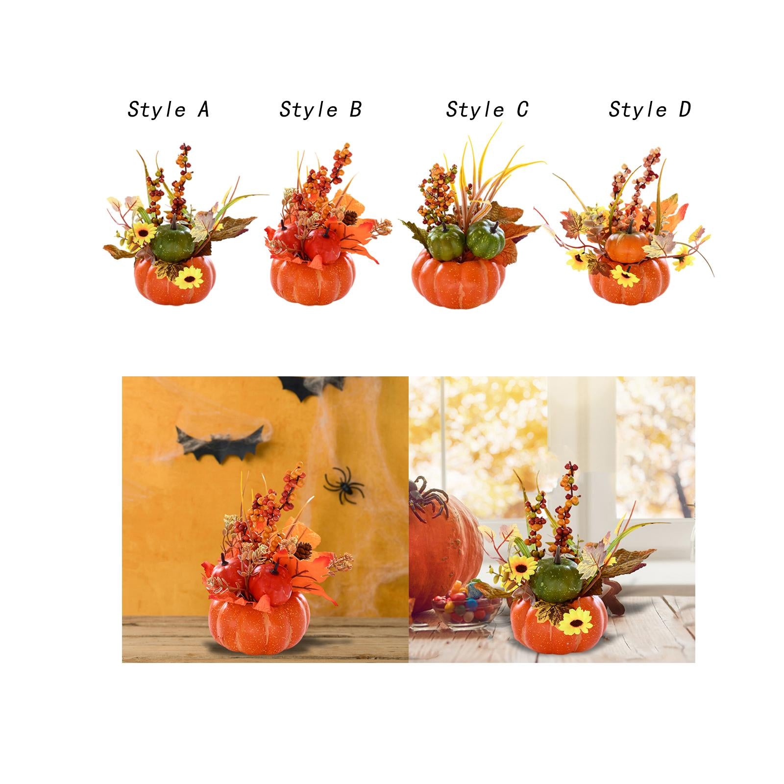 Artificial Pumpkin with Flowers Fall Fake Foam Pumpkins for Desk Office Home Style A