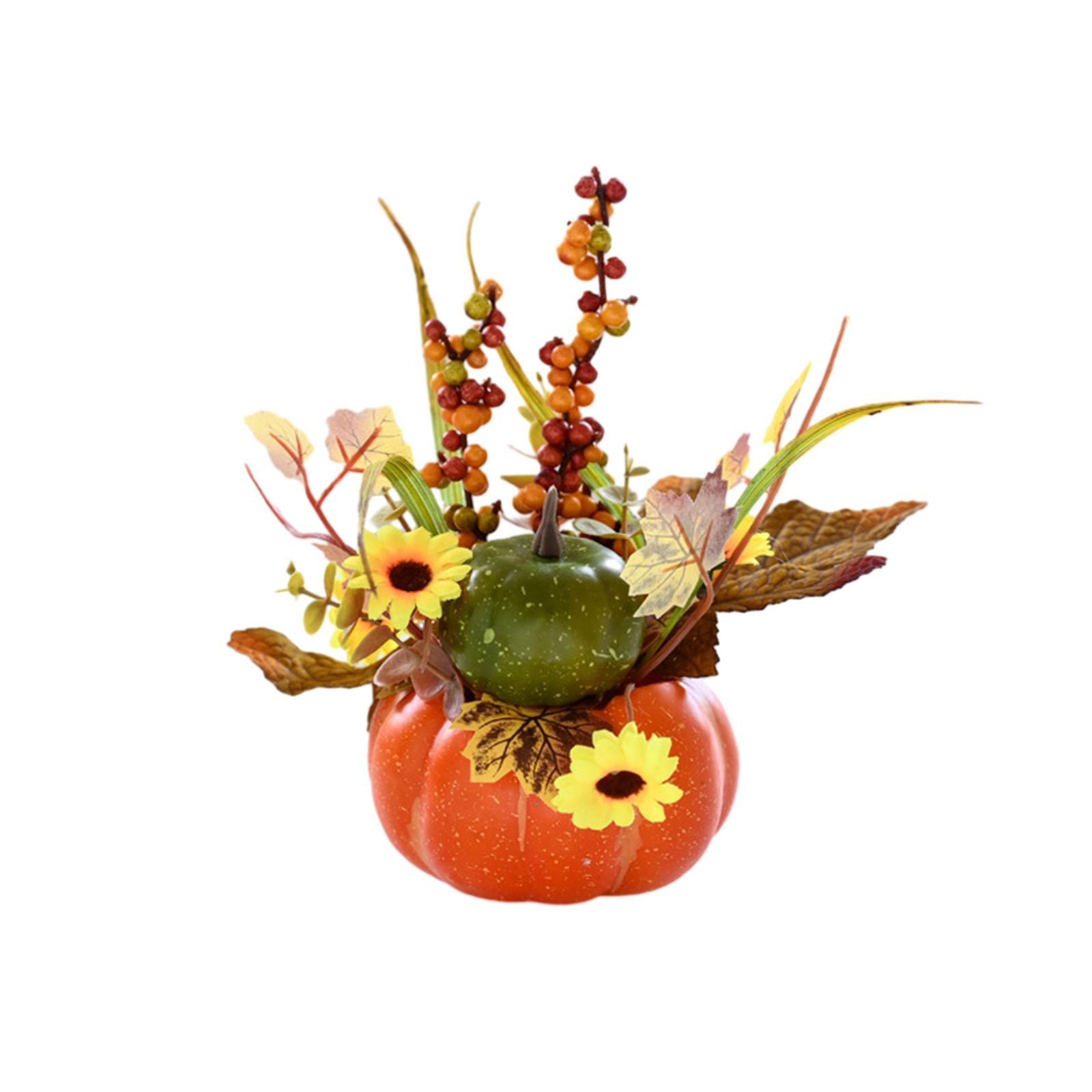 Artificial Pumpkin with Flowers Fall Fake Foam Pumpkins for Desk Office Home Style A